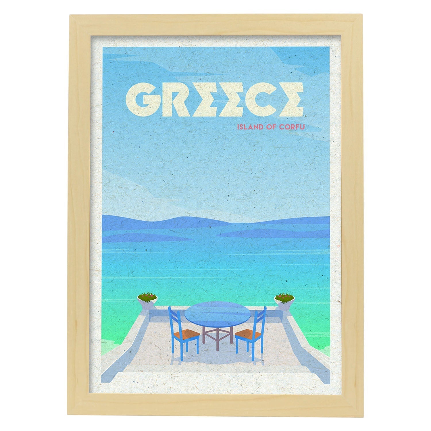 Lámina de Grecia. Estilo vintage. Poster ciudad en colores. Anuncio Grecia-Artwork-Nacnic-A3-Marco Madera clara-Nacnic Estudio SL