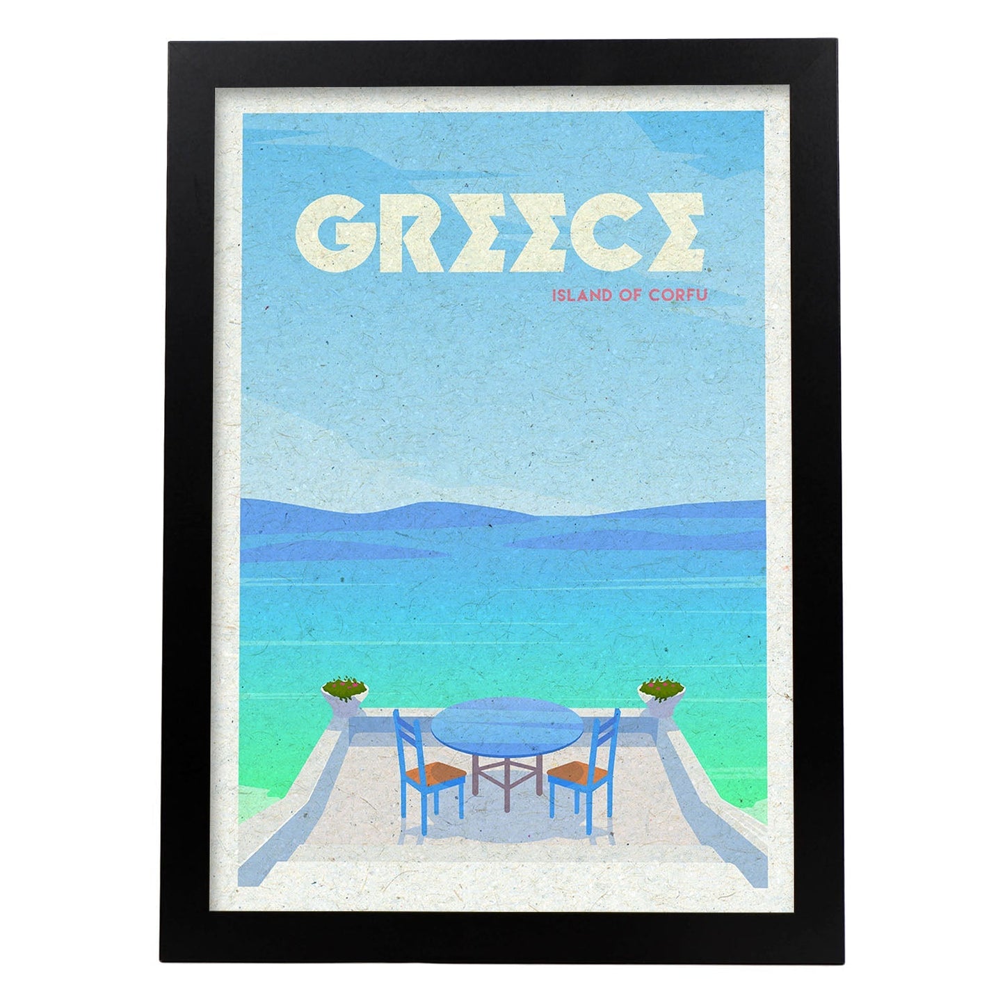 Lámina de Grecia. Estilo vintage. Poster ciudad en colores. Anuncio Grecia-Artwork-Nacnic-A3-Marco Negro-Nacnic Estudio SL
