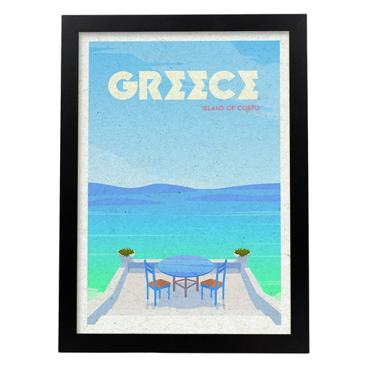 Lámina de Grecia. Estilo vintage. Poster ciudad en colores. Anuncio Grecia-Artwork-Nacnic-A4-Marco Negro-Nacnic Estudio SL