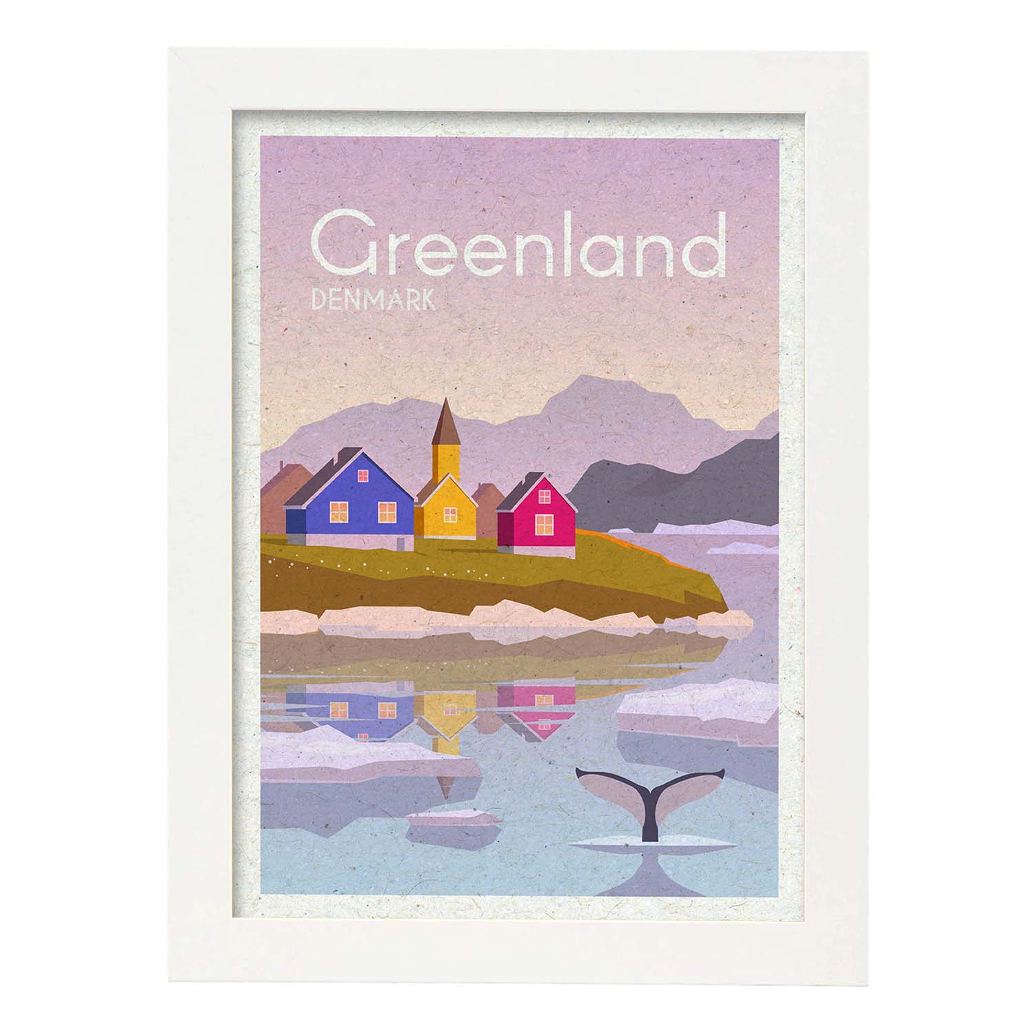 Lámina de Groenlandia. Estilo vintage. Poster ciudad en colores. Anuncio Groenlandia-Artwork-Nacnic-A3-Marco Blanco-Nacnic Estudio SL