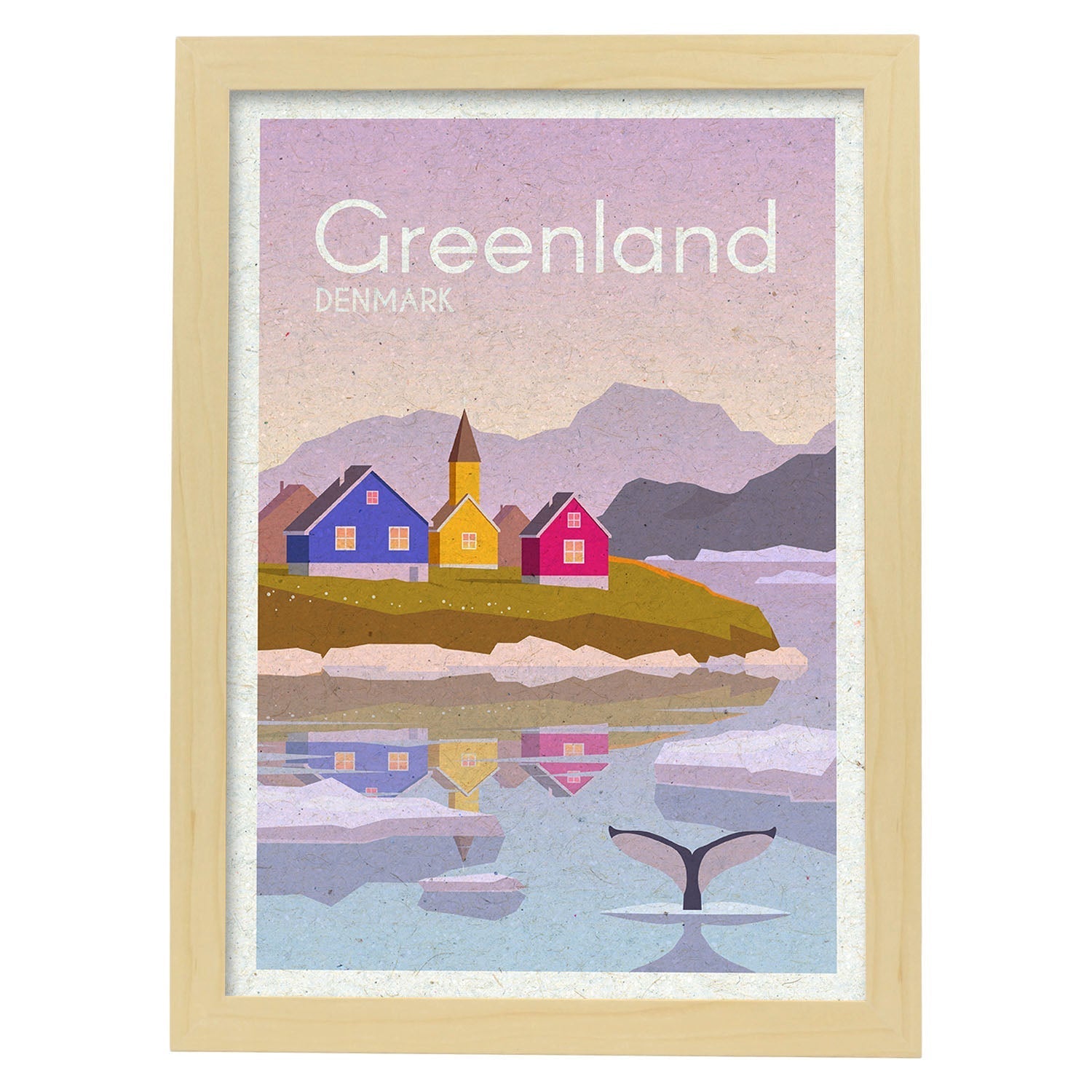 Lámina de Groenlandia. Estilo vintage. Poster ciudad en colores. Anuncio Groenlandia-Artwork-Nacnic-A3-Marco Madera clara-Nacnic Estudio SL