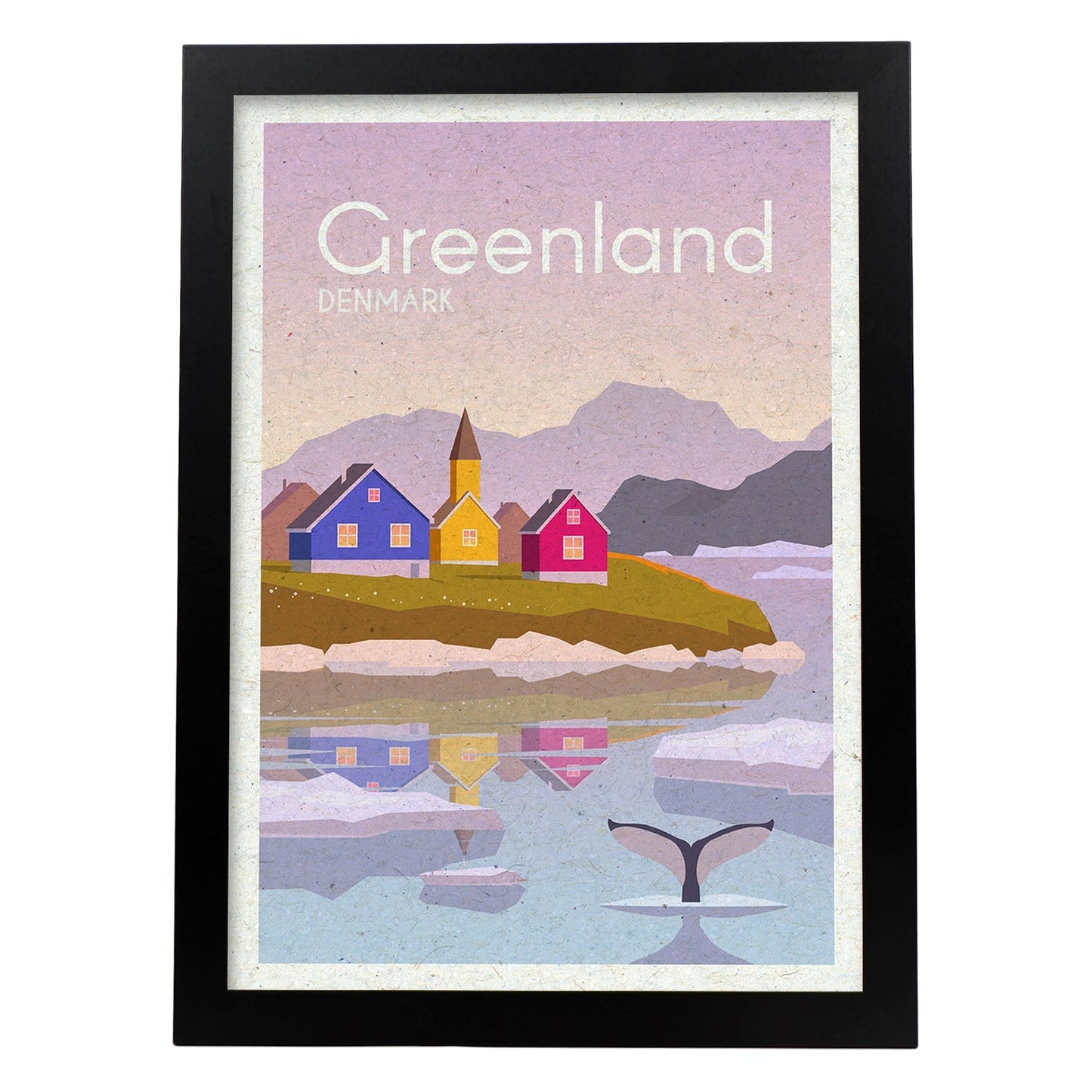 Lámina de Groenlandia. Estilo vintage. Poster ciudad en colores. Anuncio Groenlandia-Artwork-Nacnic-A3-Marco Negro-Nacnic Estudio SL