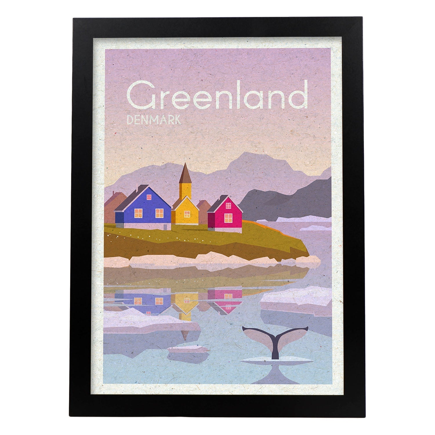Lámina de Groenlandia. Estilo vintage. Poster ciudad en colores. Anuncio Groenlandia-Artwork-Nacnic-A4-Marco Negro-Nacnic Estudio SL