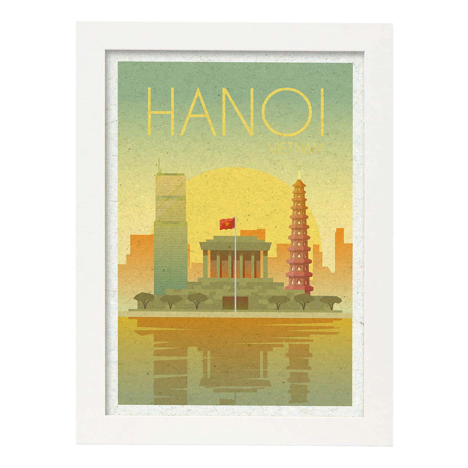 Lámina de Hanoi. Estilo vintage. Poster ciudad en colores. Anuncio Hanoi-Artwork-Nacnic-A3-Marco Blanco-Nacnic Estudio SL