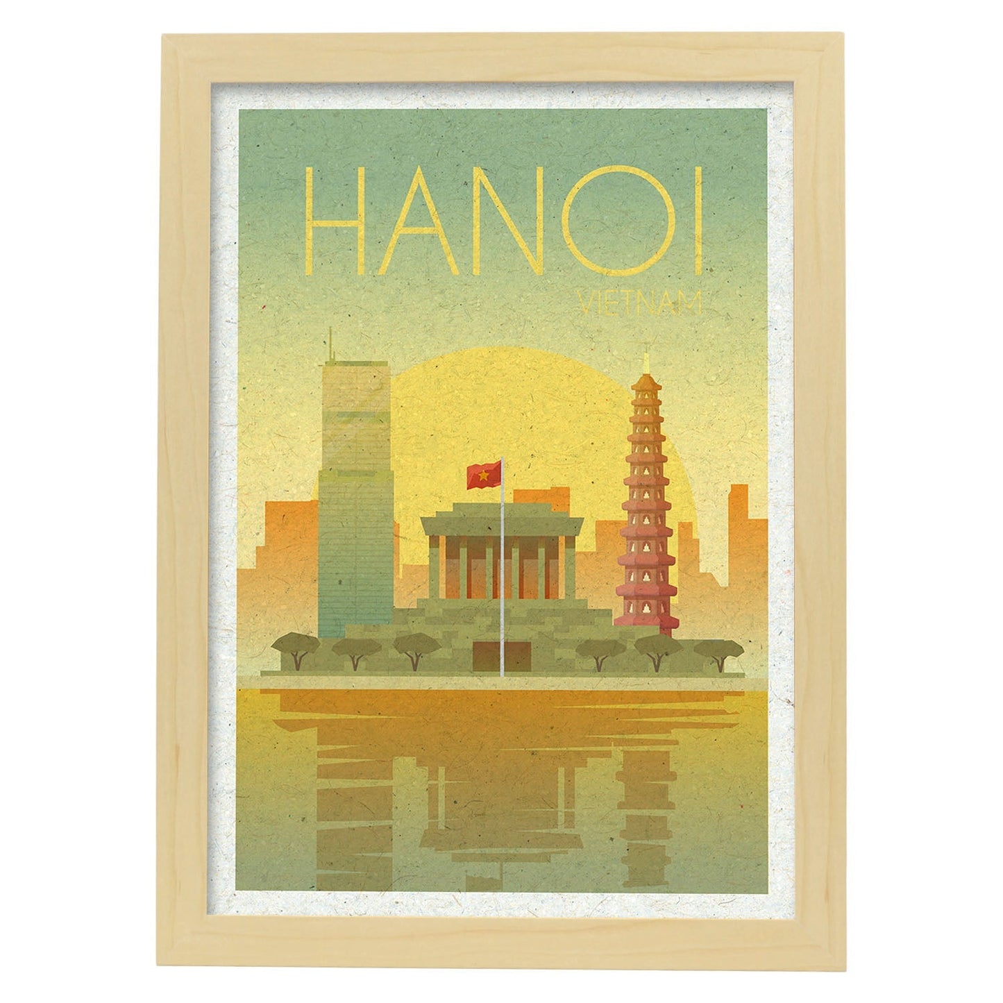 Lámina de Hanoi. Estilo vintage. Poster ciudad en colores. Anuncio Hanoi-Artwork-Nacnic-A3-Marco Madera clara-Nacnic Estudio SL