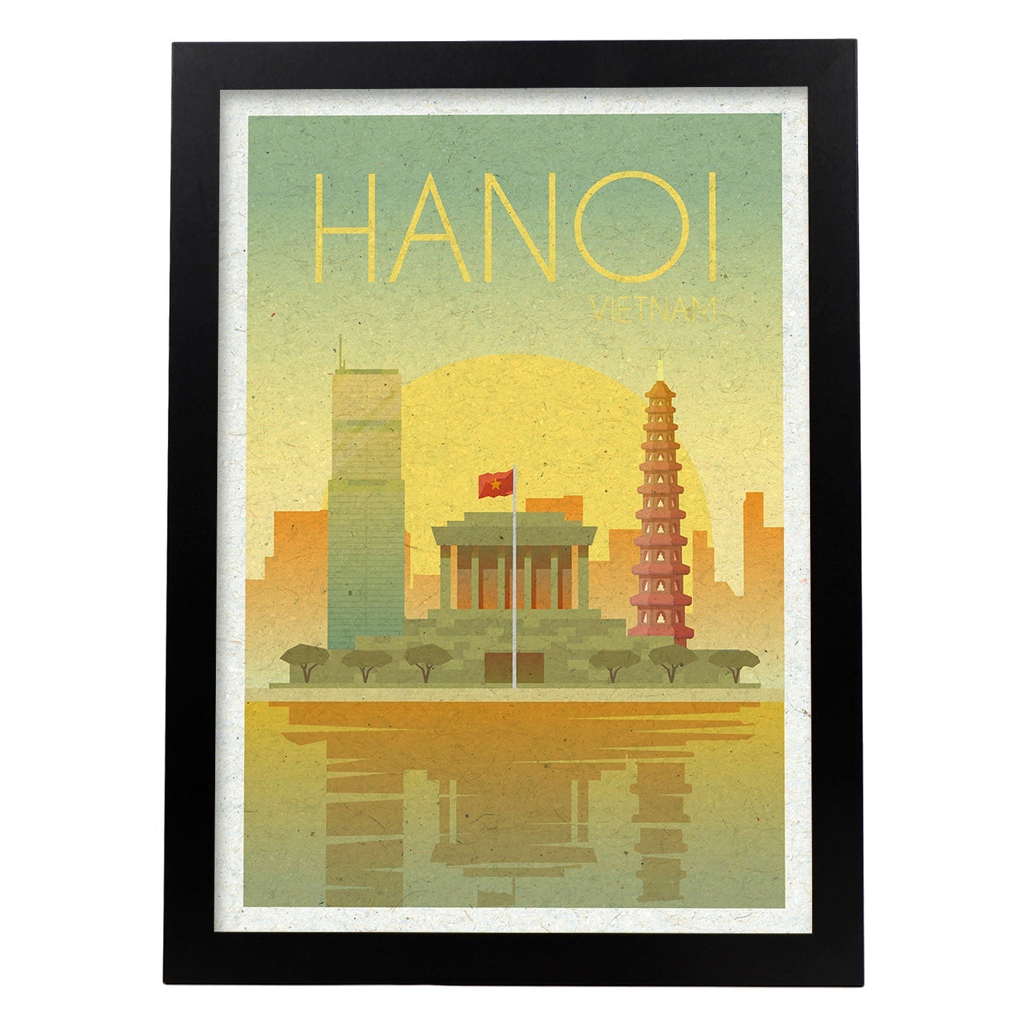 Lámina de Hanoi. Estilo vintage. Poster ciudad en colores. Anuncio Hanoi-Artwork-Nacnic-A3-Marco Negro-Nacnic Estudio SL