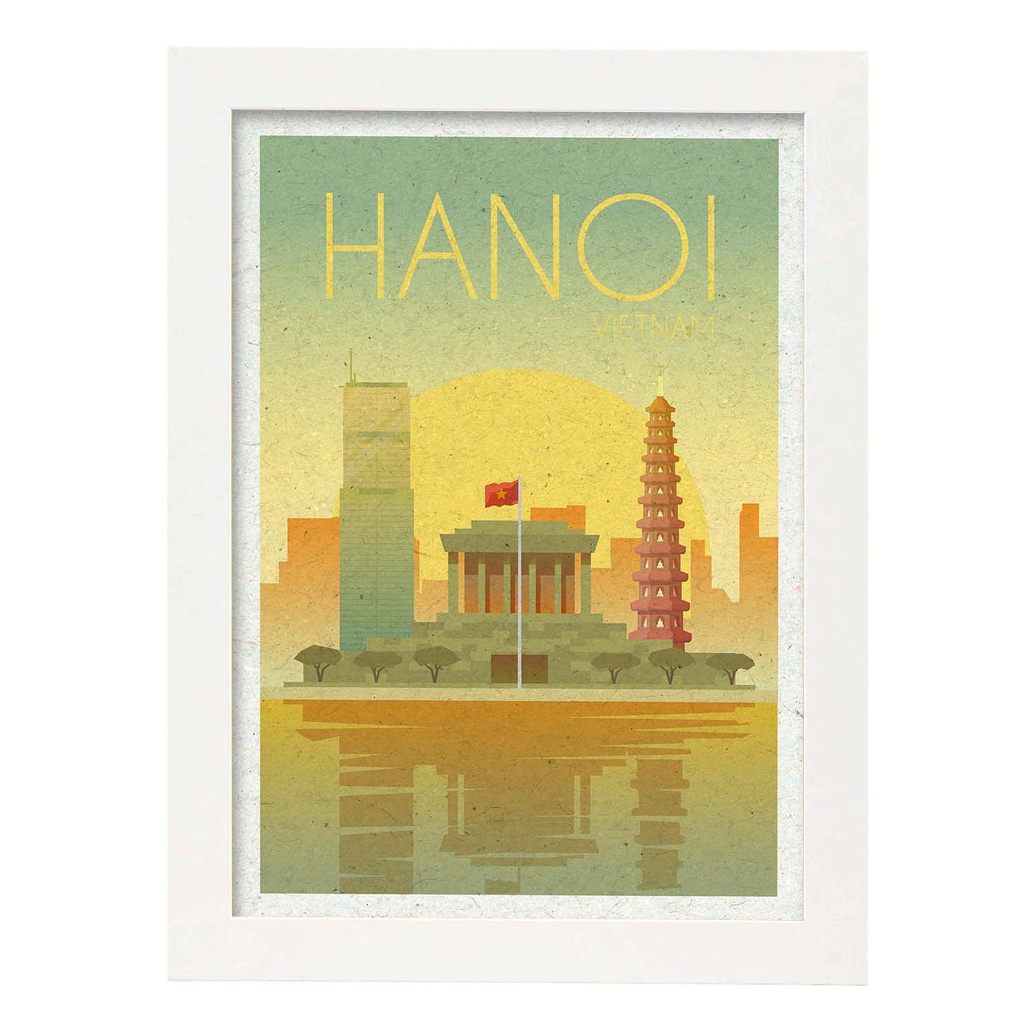 Lámina de Hanoi. Estilo vintage. Poster ciudad en colores. Anuncio Hanoi-Artwork-Nacnic-A4-Marco Blanco-Nacnic Estudio SL
