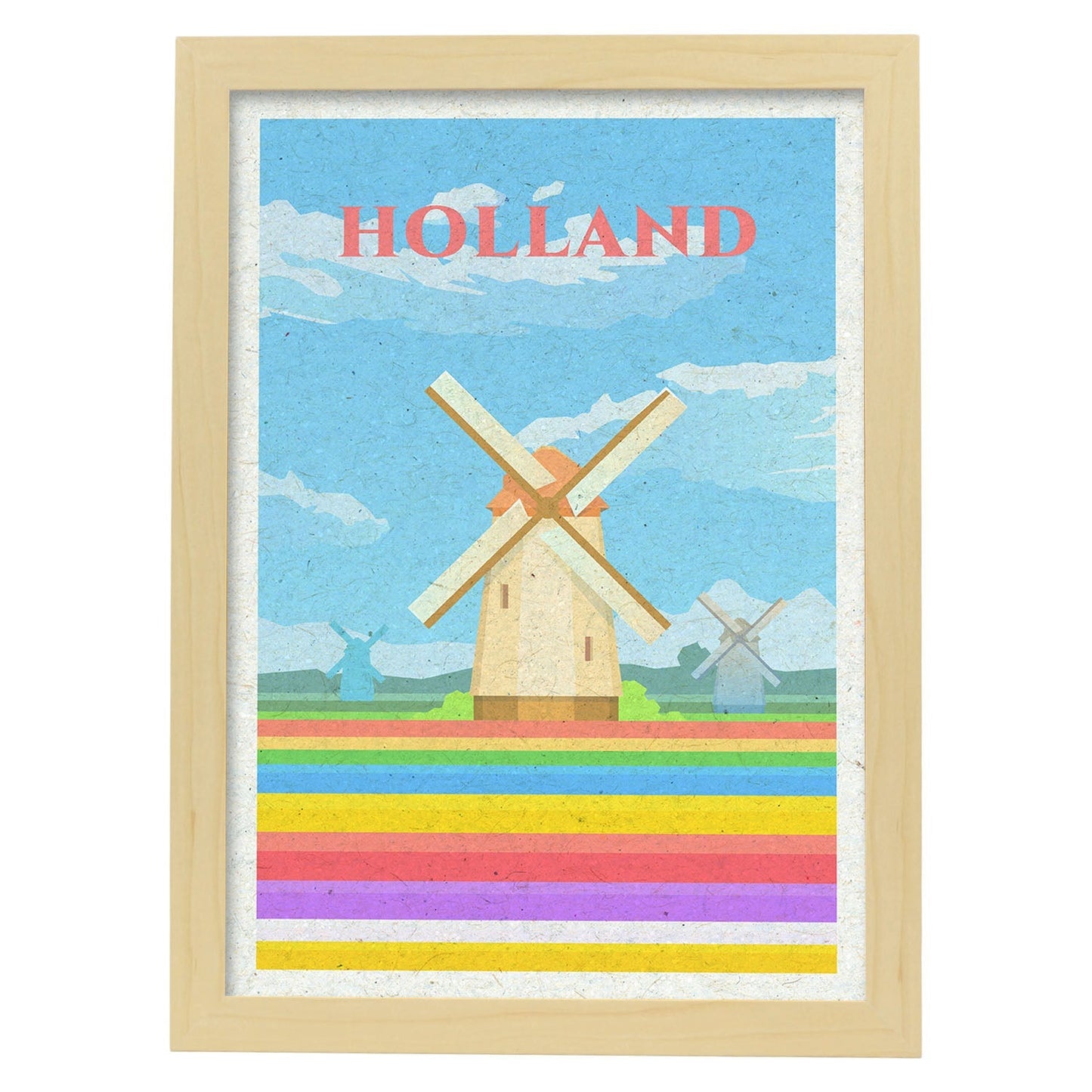Lámina de Holanda. Estilo vintage. Poster molino en colores. Anuncio Holanda-Artwork-Nacnic-A3-Marco Madera clara-Nacnic Estudio SL