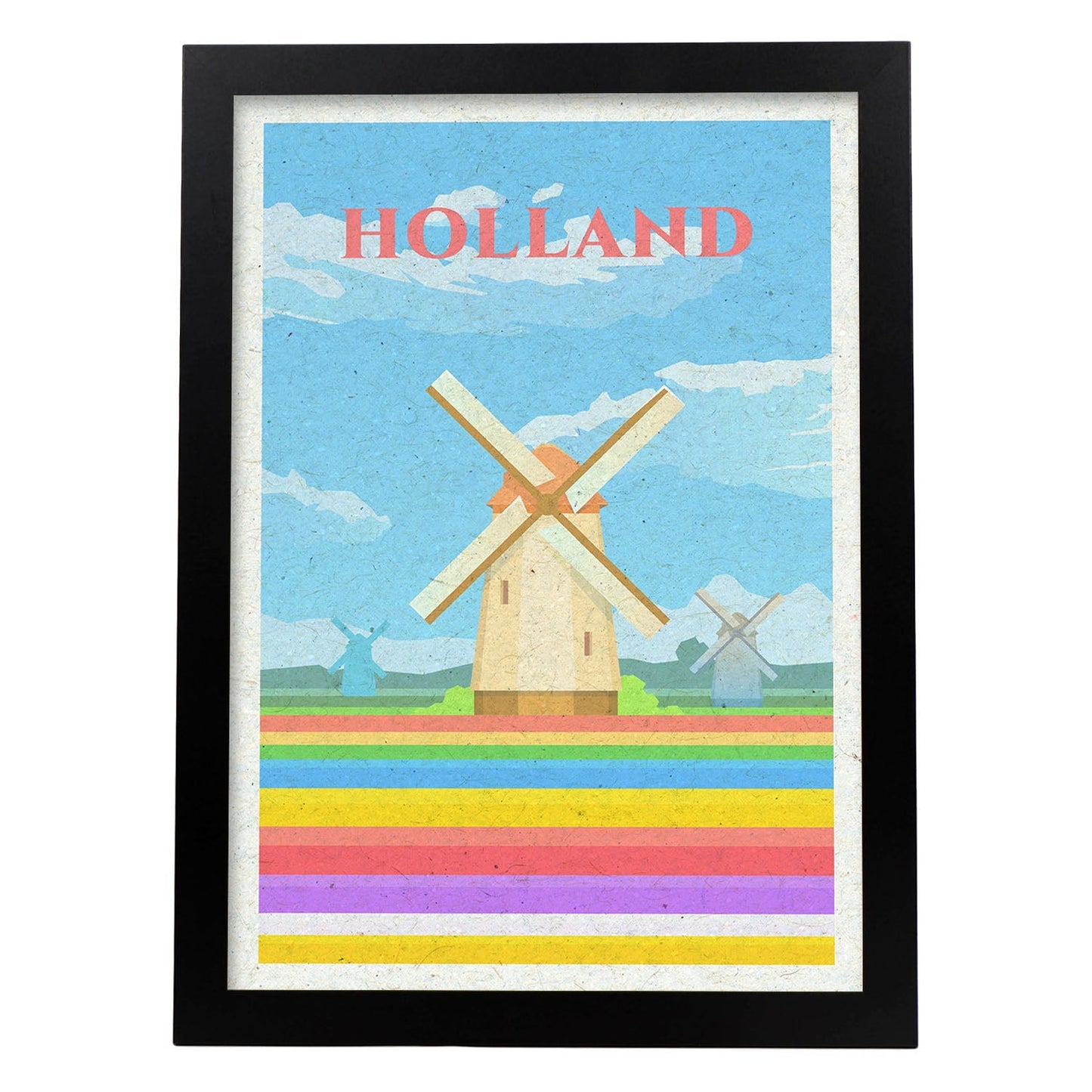 Lámina de Holanda. Estilo vintage. Poster molino en colores. Anuncio Holanda-Artwork-Nacnic-A3-Marco Negro-Nacnic Estudio SL