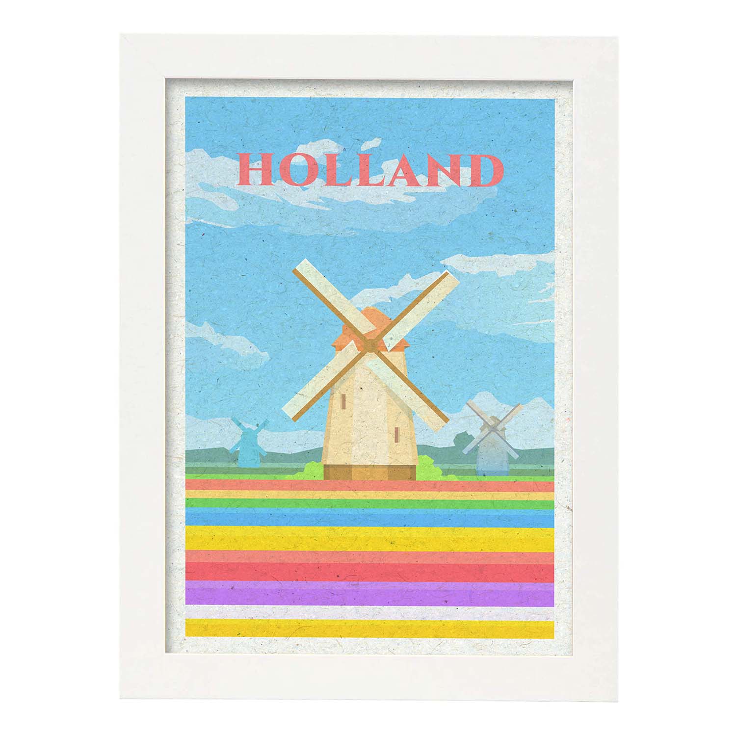 Lámina de Holanda. Estilo vintage. Poster molino en colores. Anuncio Holanda-Artwork-Nacnic-A4-Marco Blanco-Nacnic Estudio SL