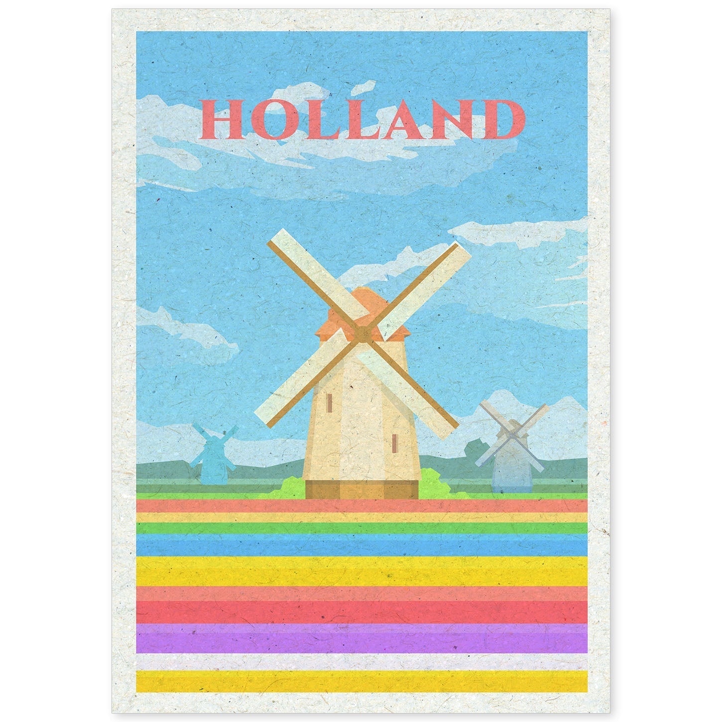 Lámina de Holanda. Estilo vintage. Poster molino en colores. Anuncio Holanda-Artwork-Nacnic-A4-Sin marco-Nacnic Estudio SL
