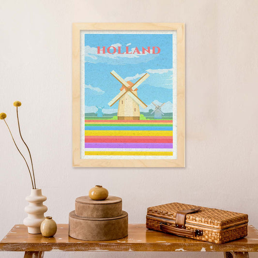 Lámina de Holanda. Estilo vintage. Poster molino en colores. Anuncio Holanda-Artwork-Nacnic-Nacnic Estudio SL