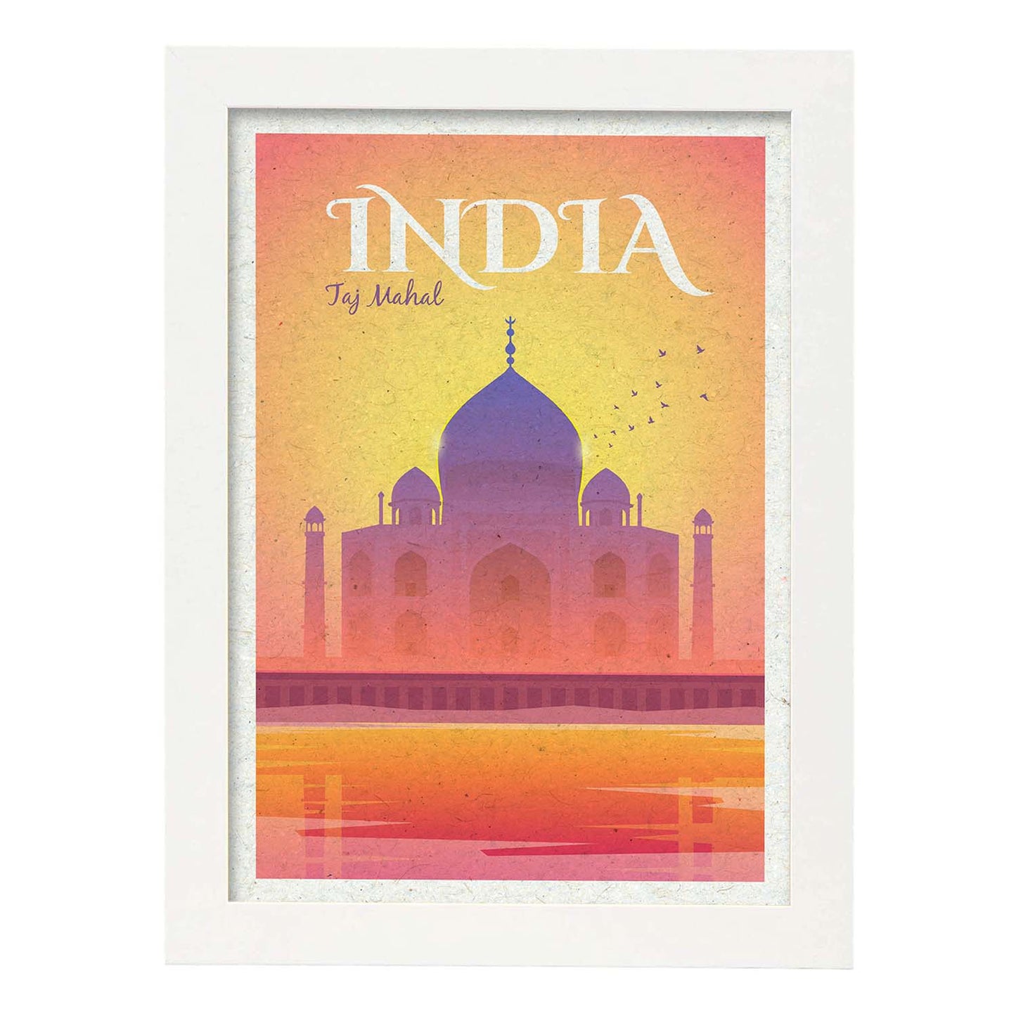 Lámina de India. Estilo vintage. Poster del Taj Mahal en colores. Anuncio India-Artwork-Nacnic-A3-Marco Blanco-Nacnic Estudio SL
