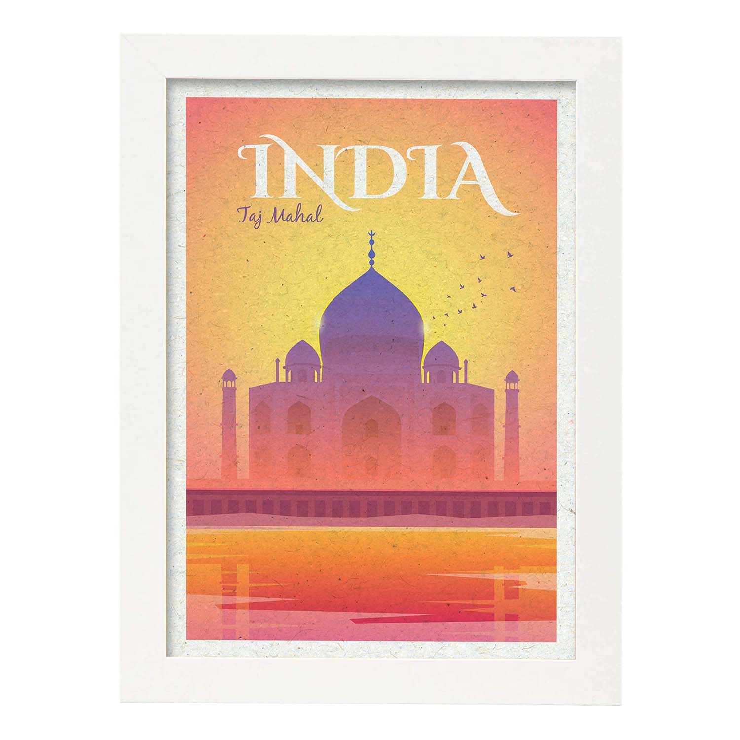 Lámina de India. Estilo vintage. Poster del Taj Mahal en colores. Anuncio India-Artwork-Nacnic-A3-Marco Blanco-Nacnic Estudio SL