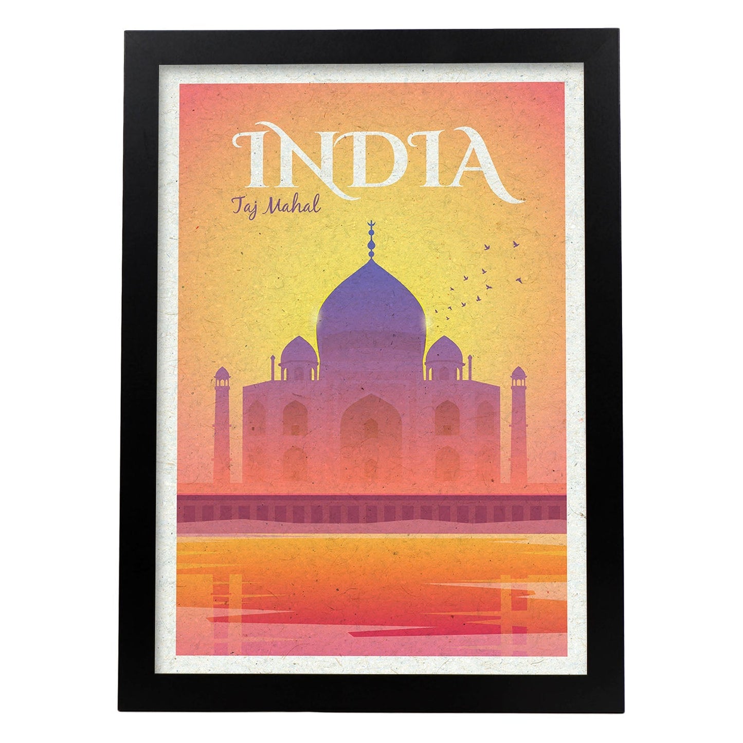 Lámina de India. Estilo vintage. Poster del Taj Mahal en colores. Anuncio India-Artwork-Nacnic-A3-Marco Negro-Nacnic Estudio SL