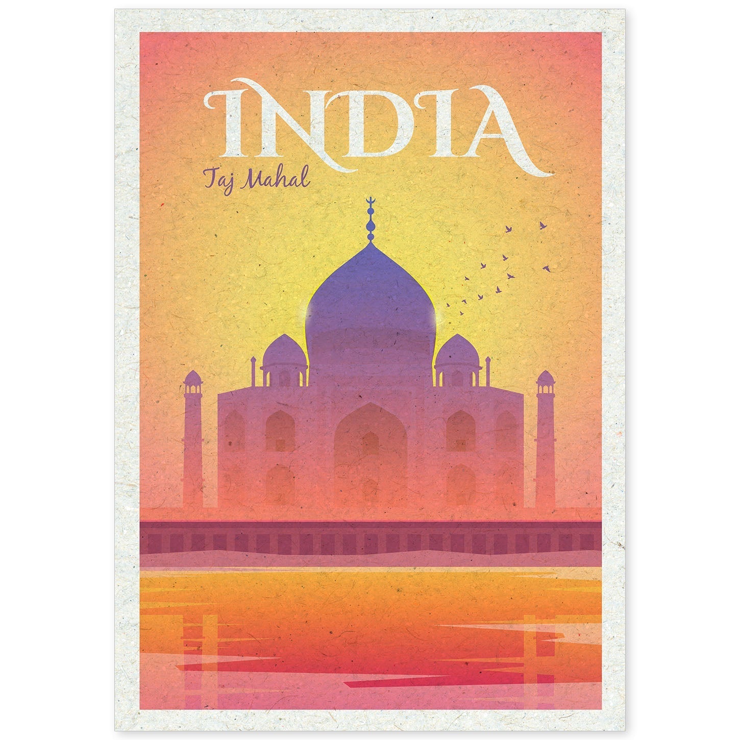 Lámina de India. Estilo vintage. Poster del Taj Mahal en colores. Anuncio India-Artwork-Nacnic-A4-Sin marco-Nacnic Estudio SL