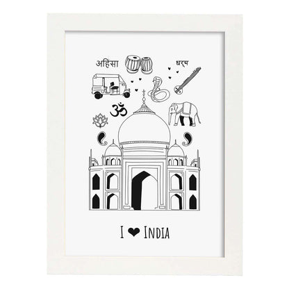 Lámina de India. Pósters de países y ciudades del mundo. Imágenes de monumentos y viajes.-Artwork-Nacnic-A4-Marco Blanco-Nacnic Estudio SL