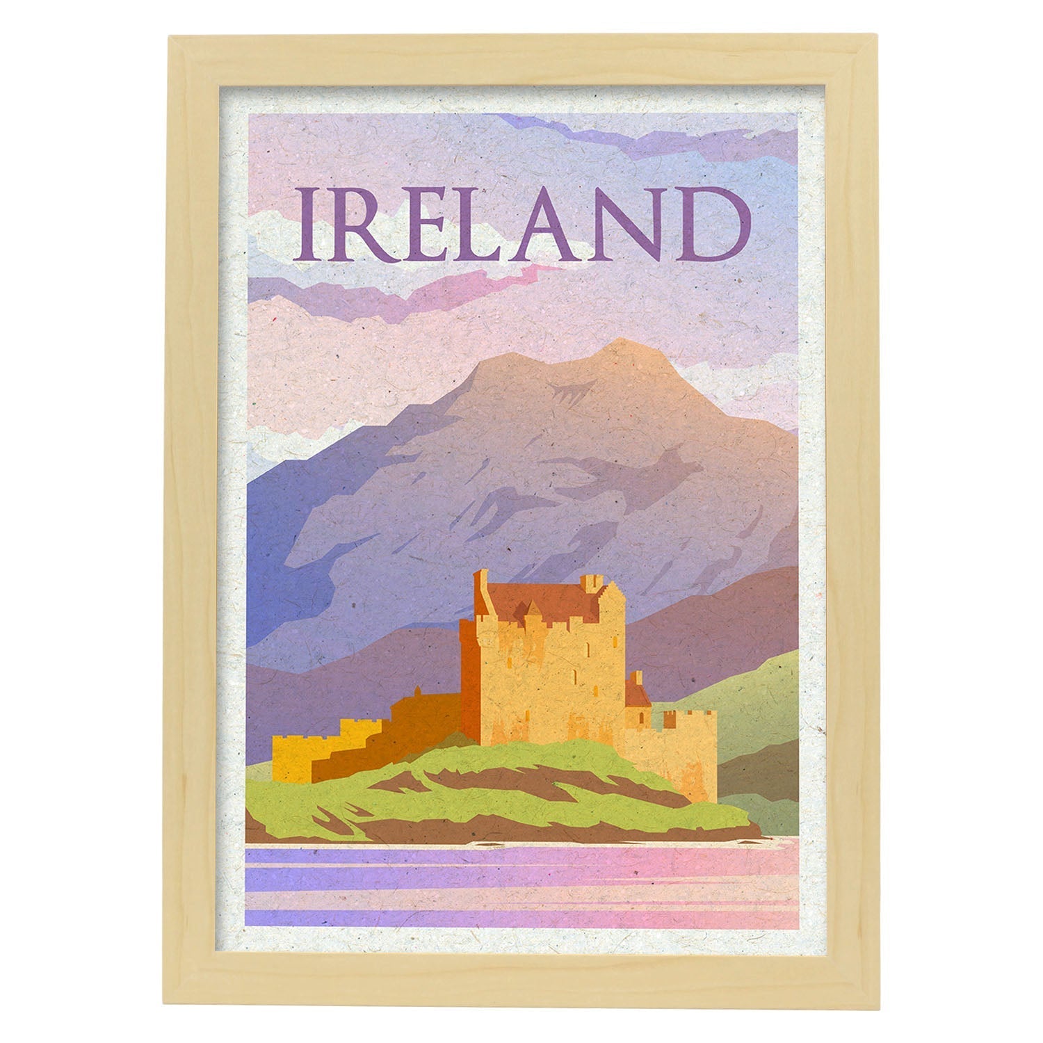 Lámina de Irlanda. Estilo vintage. Poster ciudad en colores. Anuncio Irlanda-Artwork-Nacnic-A3-Marco Madera clara-Nacnic Estudio SL