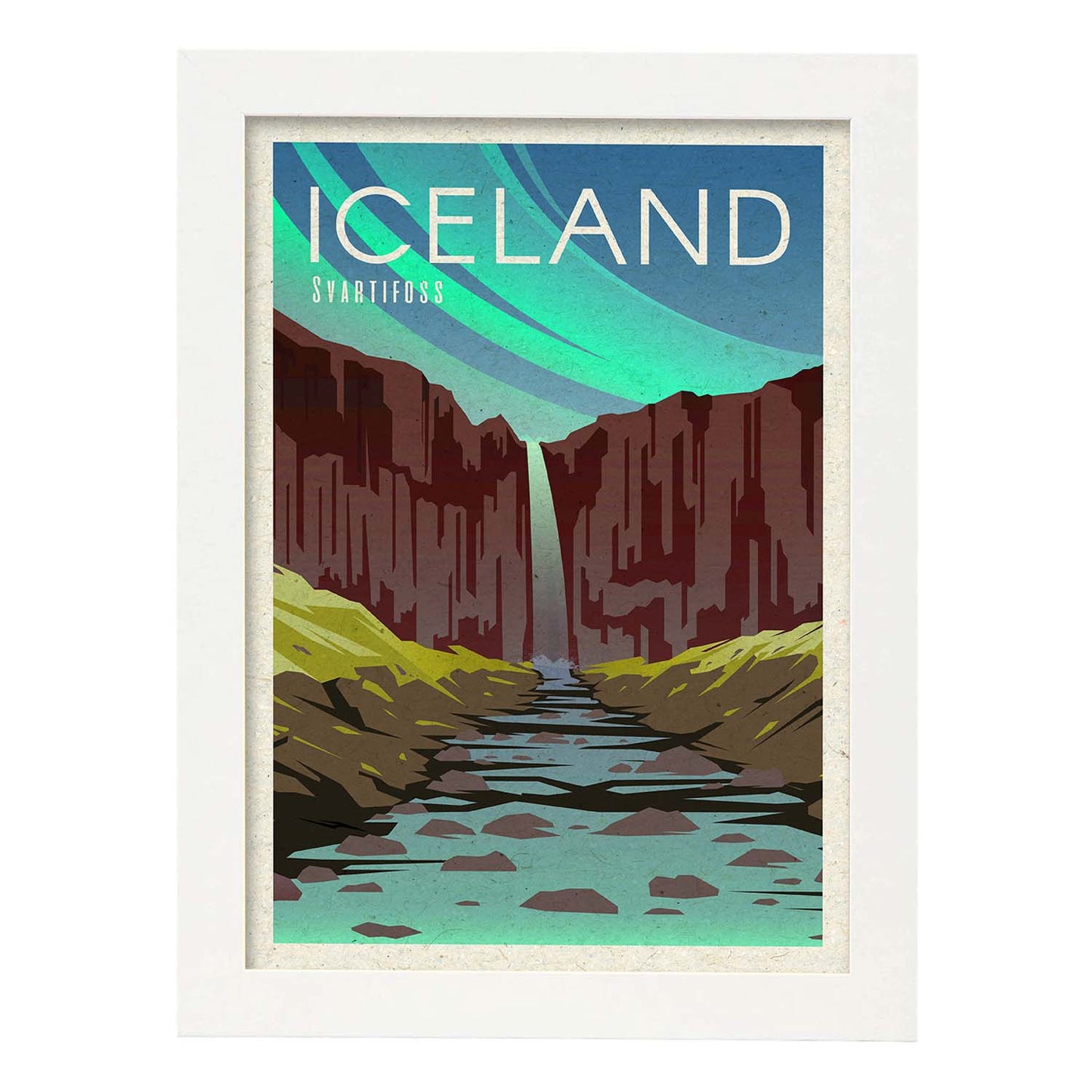 Lámina de Islandia. Estilo vintage. Poster ciudad en colores. Anuncio Islandia-Artwork-Nacnic-A3-Marco Blanco-Nacnic Estudio SL