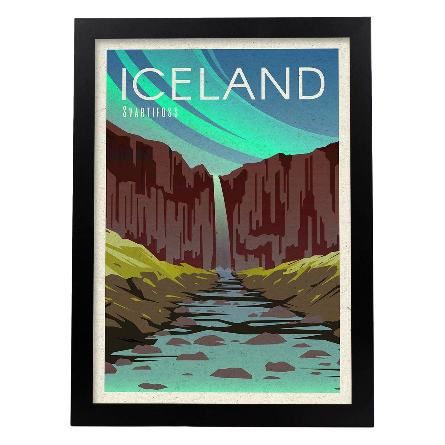 Lámina de Islandia. Estilo vintage. Poster ciudad en colores. Anuncio Islandia-Artwork-Nacnic-A3-Marco Negro-Nacnic Estudio SL