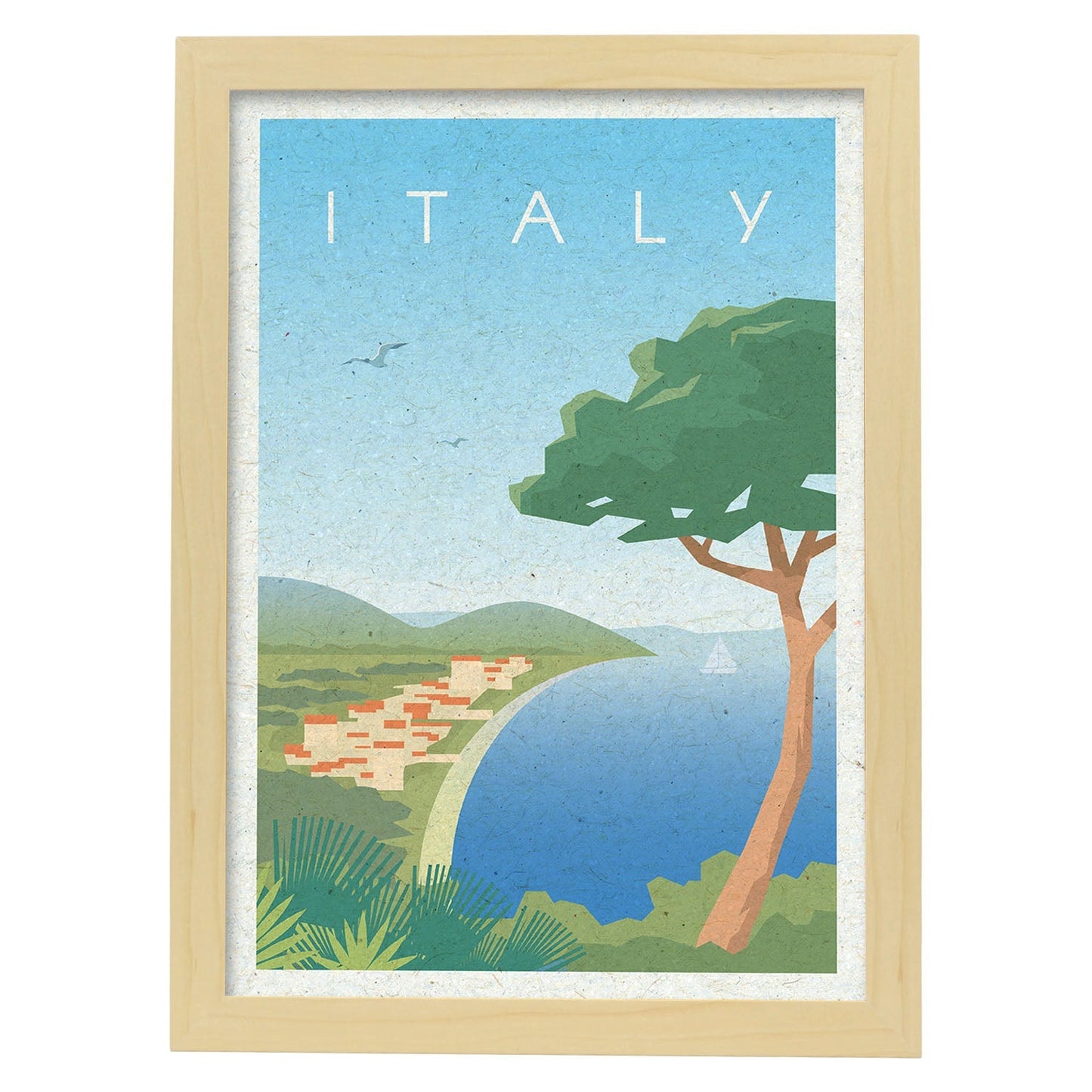 Lámina de Italia. Estilo vintage. Poster ciudad en colores. Anuncio Italia-Artwork-Nacnic-A3-Marco Madera clara-Nacnic Estudio SL