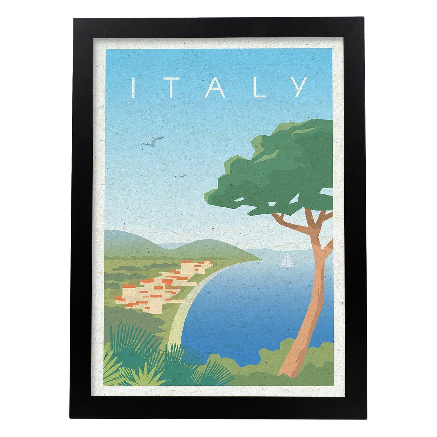 Lámina de Italia. Estilo vintage. Poster ciudad en colores. Anuncio Italia-Artwork-Nacnic-A4-Marco Negro-Nacnic Estudio SL