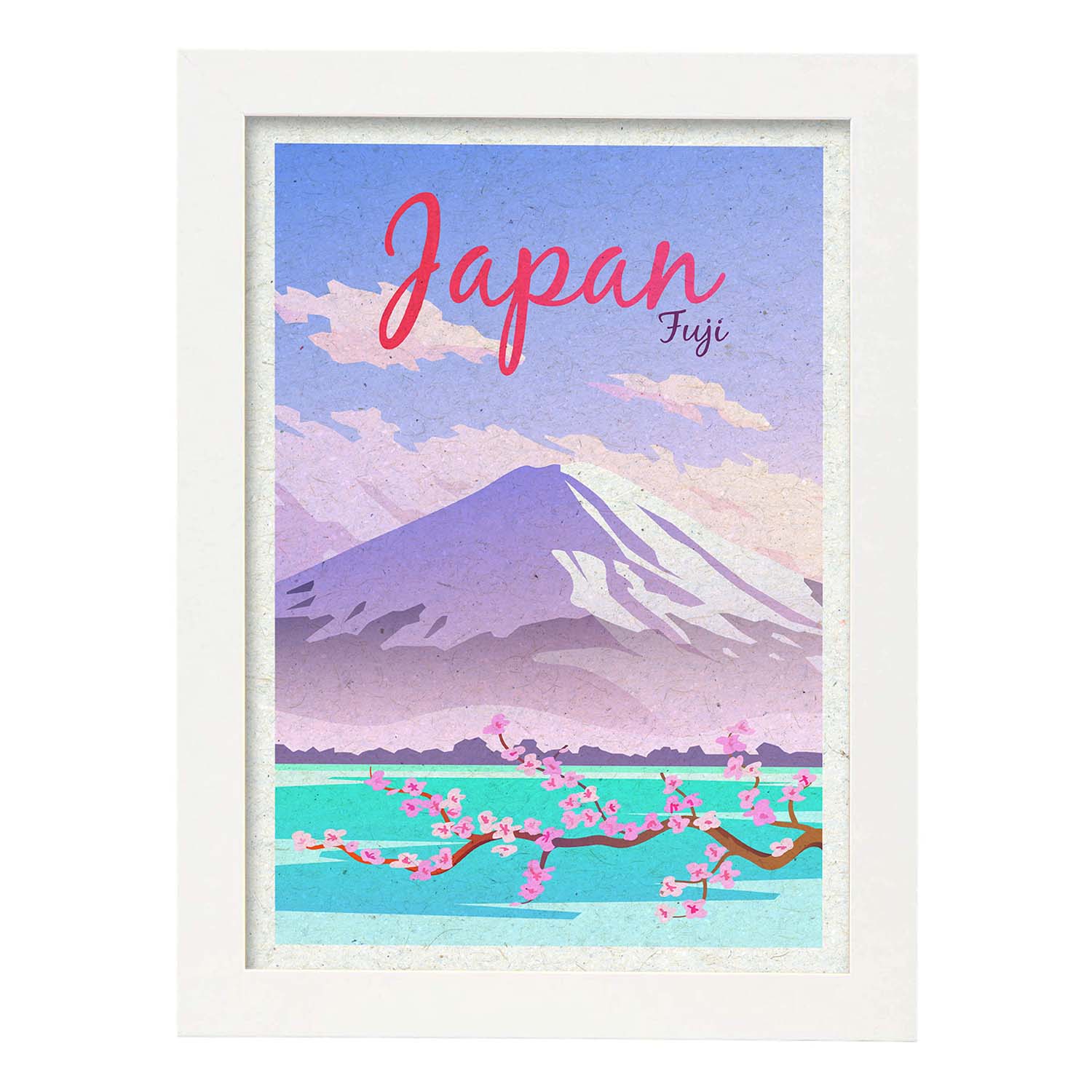 Lámina de Japon. Estilo vintage. Poster del Monte Fuji en colores. Anuncio Japon-Artwork-Nacnic-A3-Marco Blanco-Nacnic Estudio SL