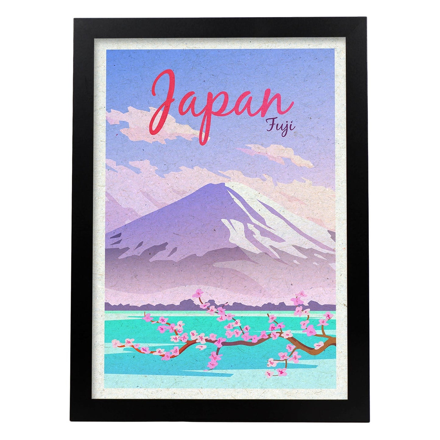 Lámina de Japon. Estilo vintage. Poster del Monte Fuji en colores. Anuncio Japon-Artwork-Nacnic-A3-Marco Negro-Nacnic Estudio SL
