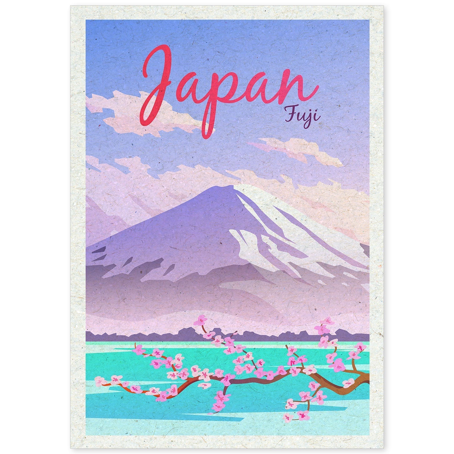 Lámina de Japon. Estilo vintage. Poster del Monte Fuji en colores. Anuncio Japon-Artwork-Nacnic-A4-Sin marco-Nacnic Estudio SL