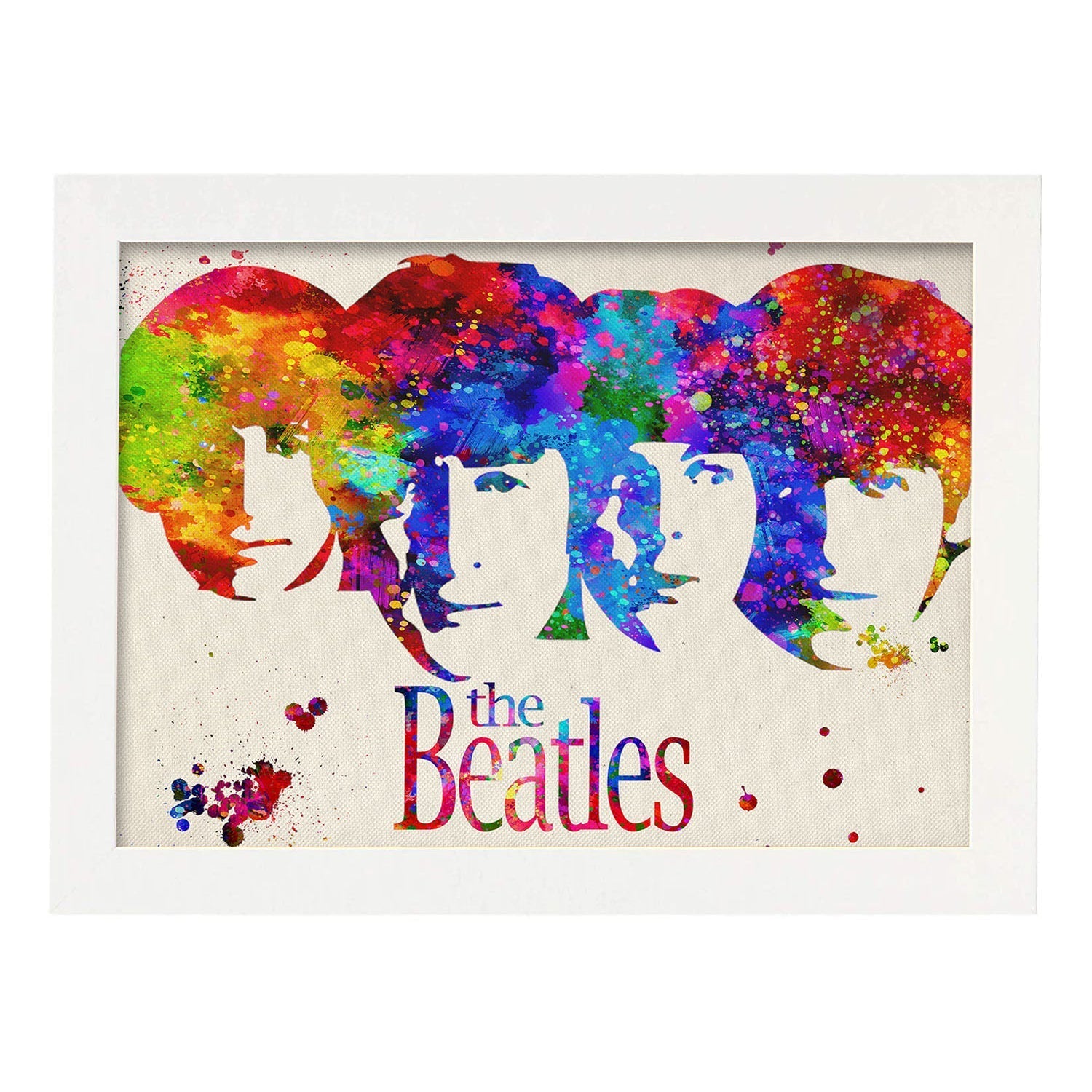 Lámina de la banda de música The Beatles (caras) en Poster estilo explosión de color . Papel 250 gr alta calidad.-Artwork-Nacnic-A3-Marco Blanco-Nacnic Estudio SL