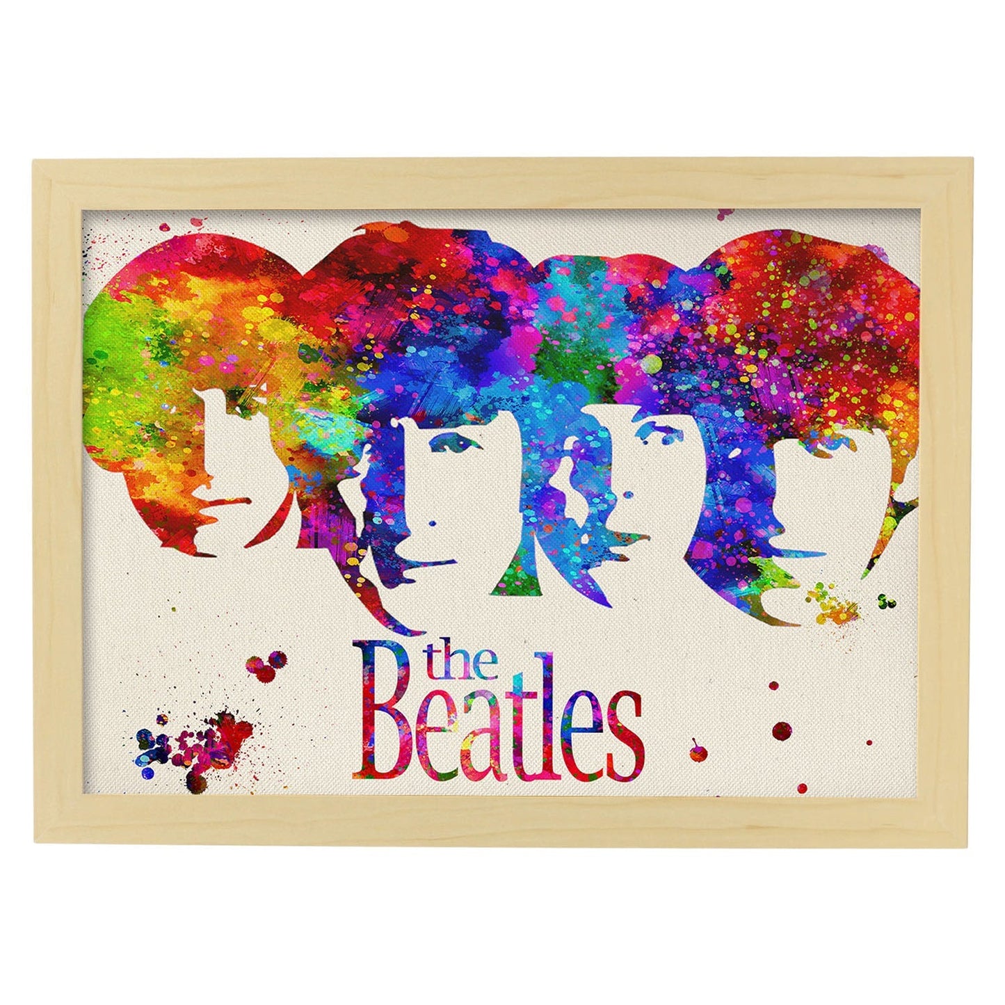 Lámina de la banda de música The Beatles (caras) en Poster estilo explosión de color . Papel 250 gr alta calidad.-Artwork-Nacnic-A3-Marco Madera clara-Nacnic Estudio SL