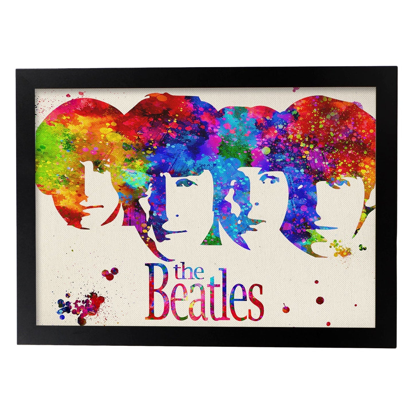 Lámina de la banda de música The Beatles (caras) en Poster estilo explosión de color . Papel 250 gr alta calidad.-Artwork-Nacnic-A3-Marco Negro-Nacnic Estudio SL