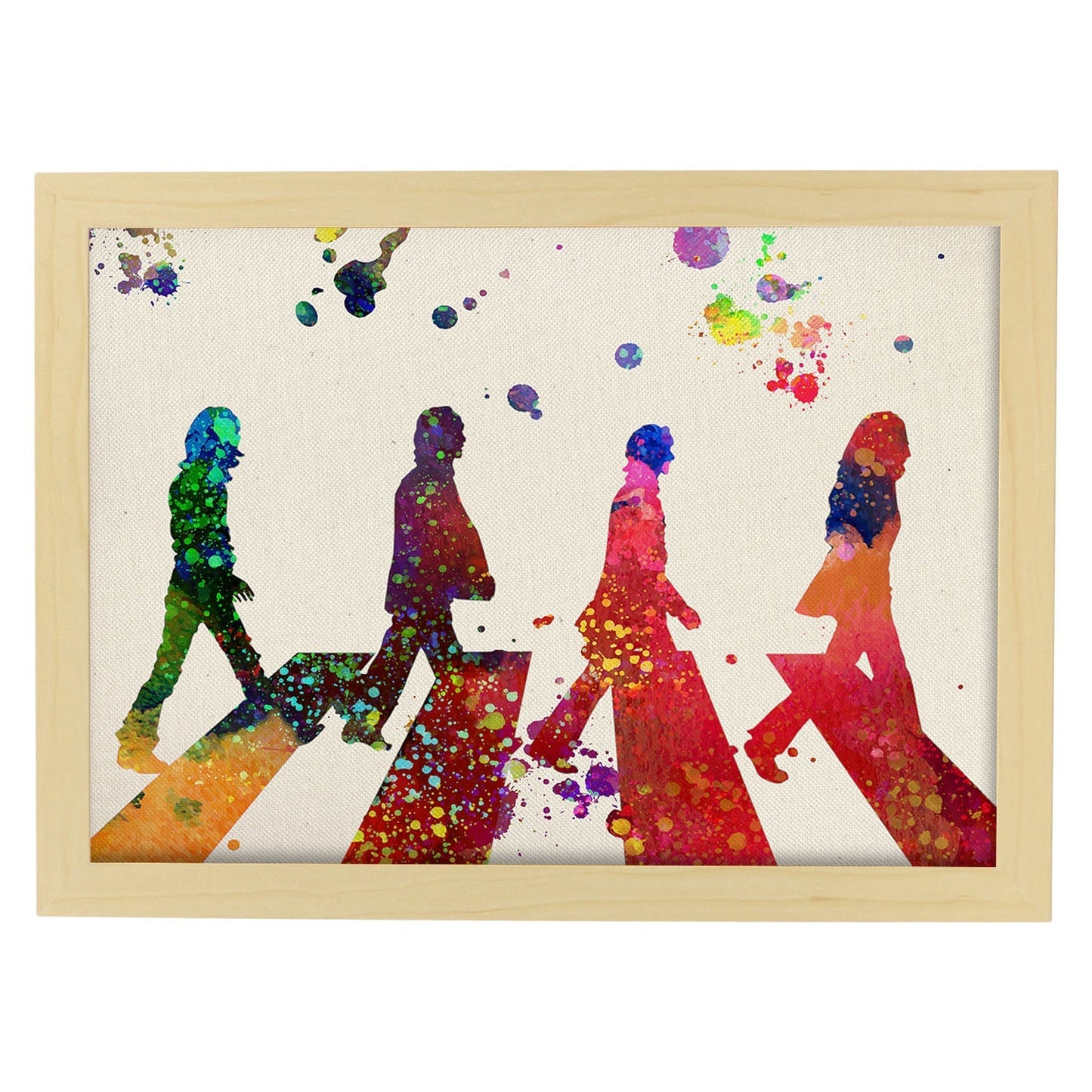 Lámina de la banda de música The Beatles (paso de cebra) en . Poster estilo explosión de color. Lámina de papel 250 gr.-Artwork-Nacnic-A3-Marco Madera clara-Nacnic Estudio SL