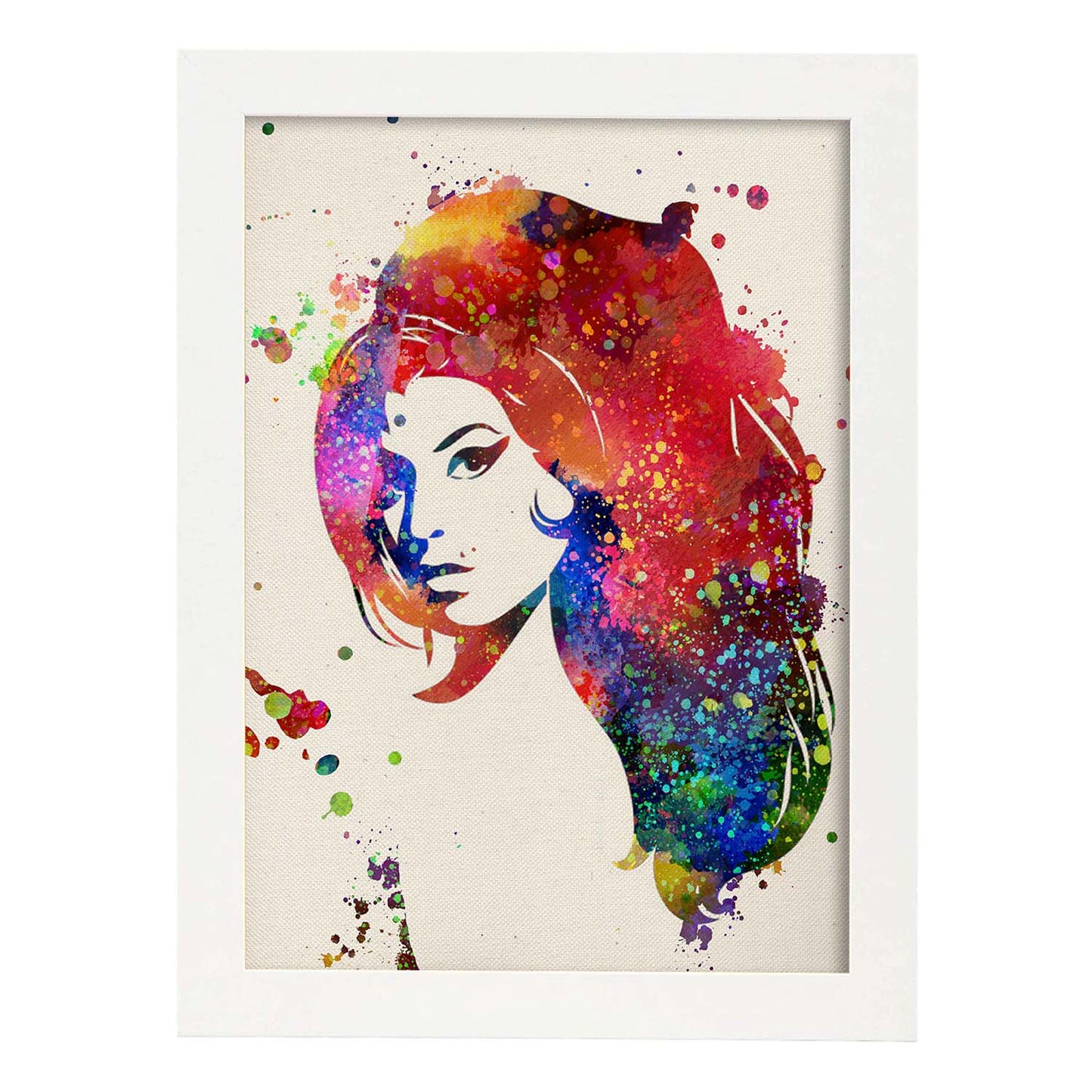 Lámina de la famosa Amy Winehouse en estilo explosión de color . Poster coleccción músicos. Papel 250 gr .-Artwork-Nacnic-A3-Marco Blanco-Nacnic Estudio SL