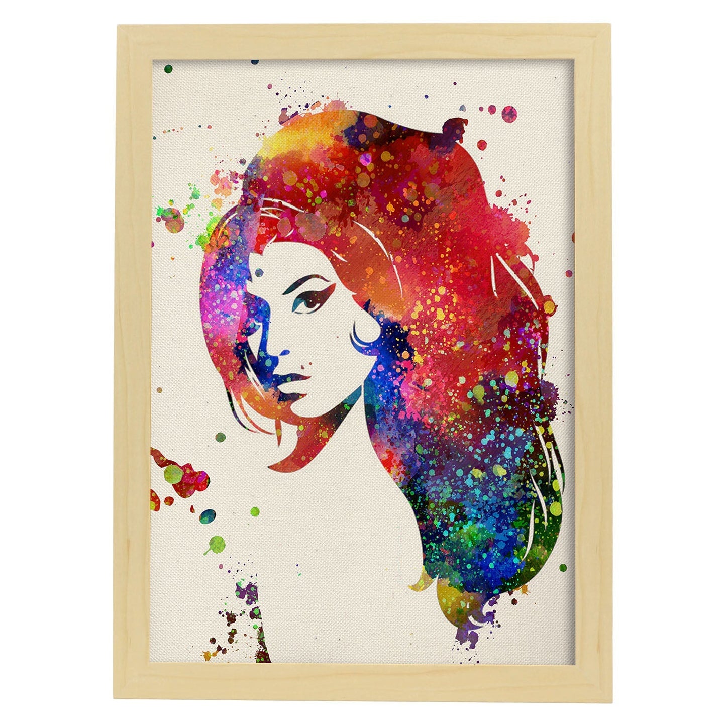 Lámina de la famosa Amy Winehouse en estilo explosión de color . Poster coleccción músicos. Papel 250 gr .-Artwork-Nacnic-A3-Marco Madera clara-Nacnic Estudio SL