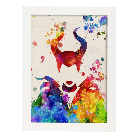 Lámina de la famosa pelicula Maléfica de la Bella durmiente en Poster estilo explosión de color .-Artwork-Nacnic-A4-Marco Blanco-Nacnic Estudio SL