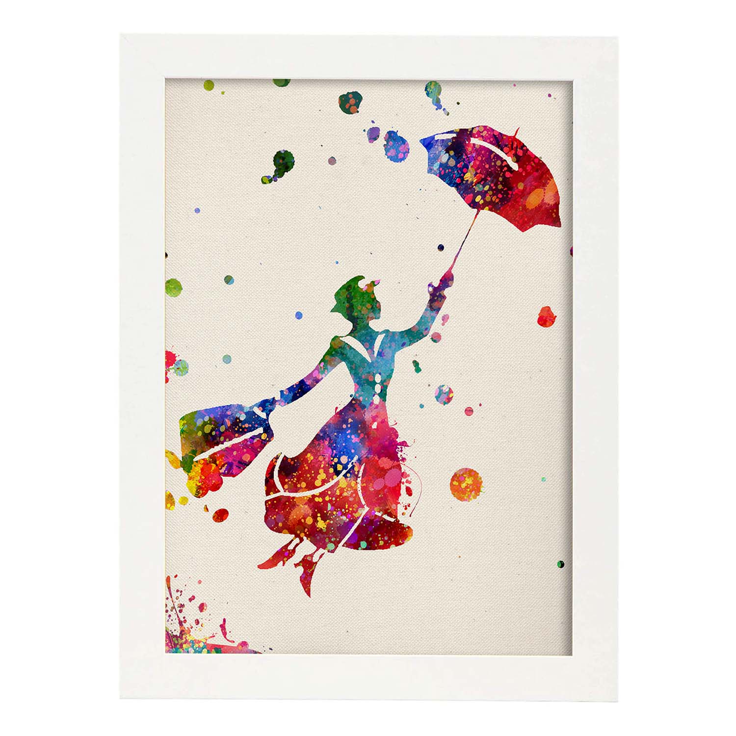 Lámina de la famosa pelicula Mary Poppins (volando) en Poster estilo explosión de color . Papel 250 gr.-Artwork-Nacnic-A3-Marco Blanco-Nacnic Estudio SL