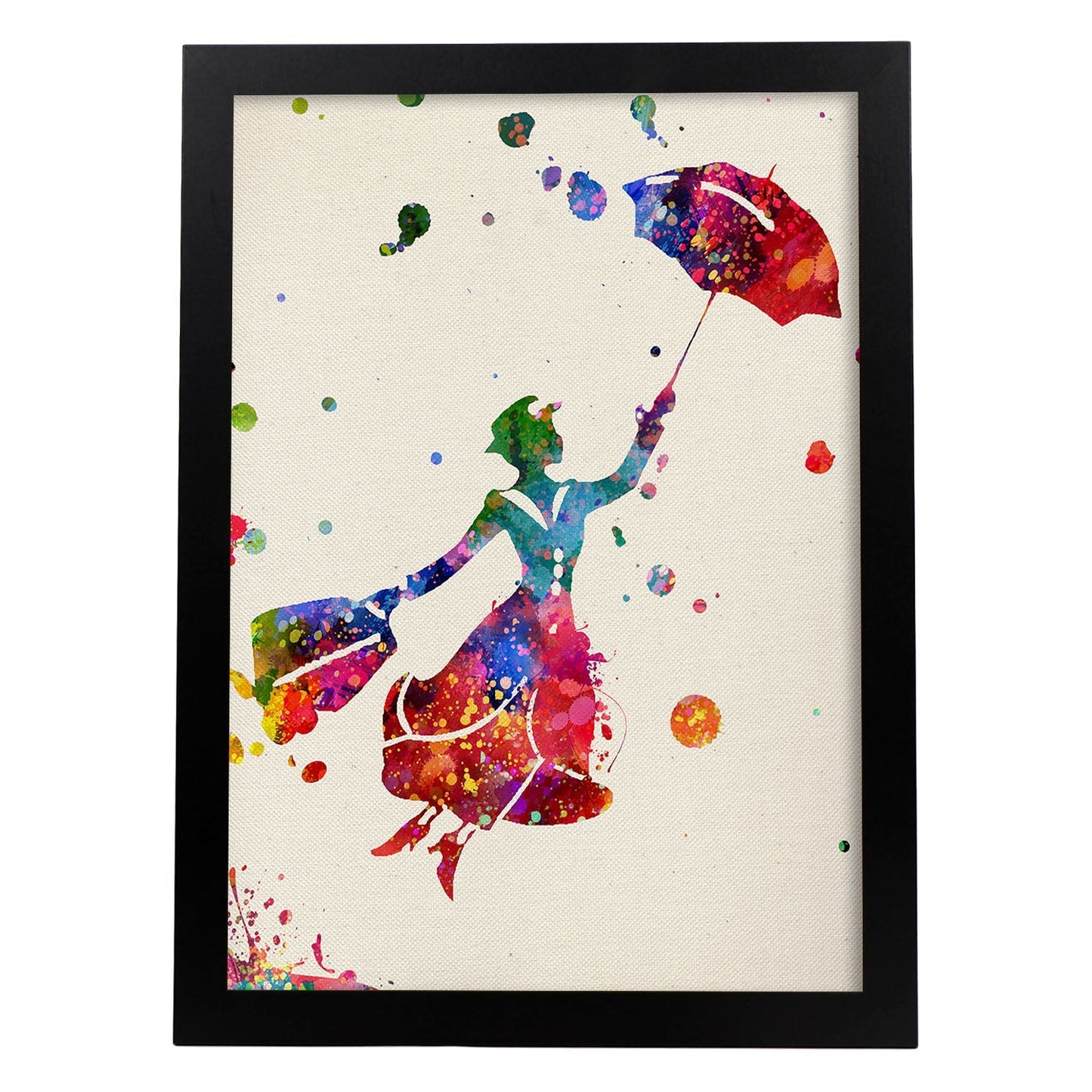 Lámina de la famosa pelicula Mary Poppins (volando) en Poster estilo explosión de color . Papel 250 gr.-Artwork-Nacnic-A3-Marco Negro-Nacnic Estudio SL