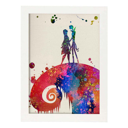 Lámina de la famosa pelicula Pesadilla antes de Navidad en Poster estilo explosión de color .-Artwork-Nacnic-A4-Marco Blanco-Nacnic Estudio SL