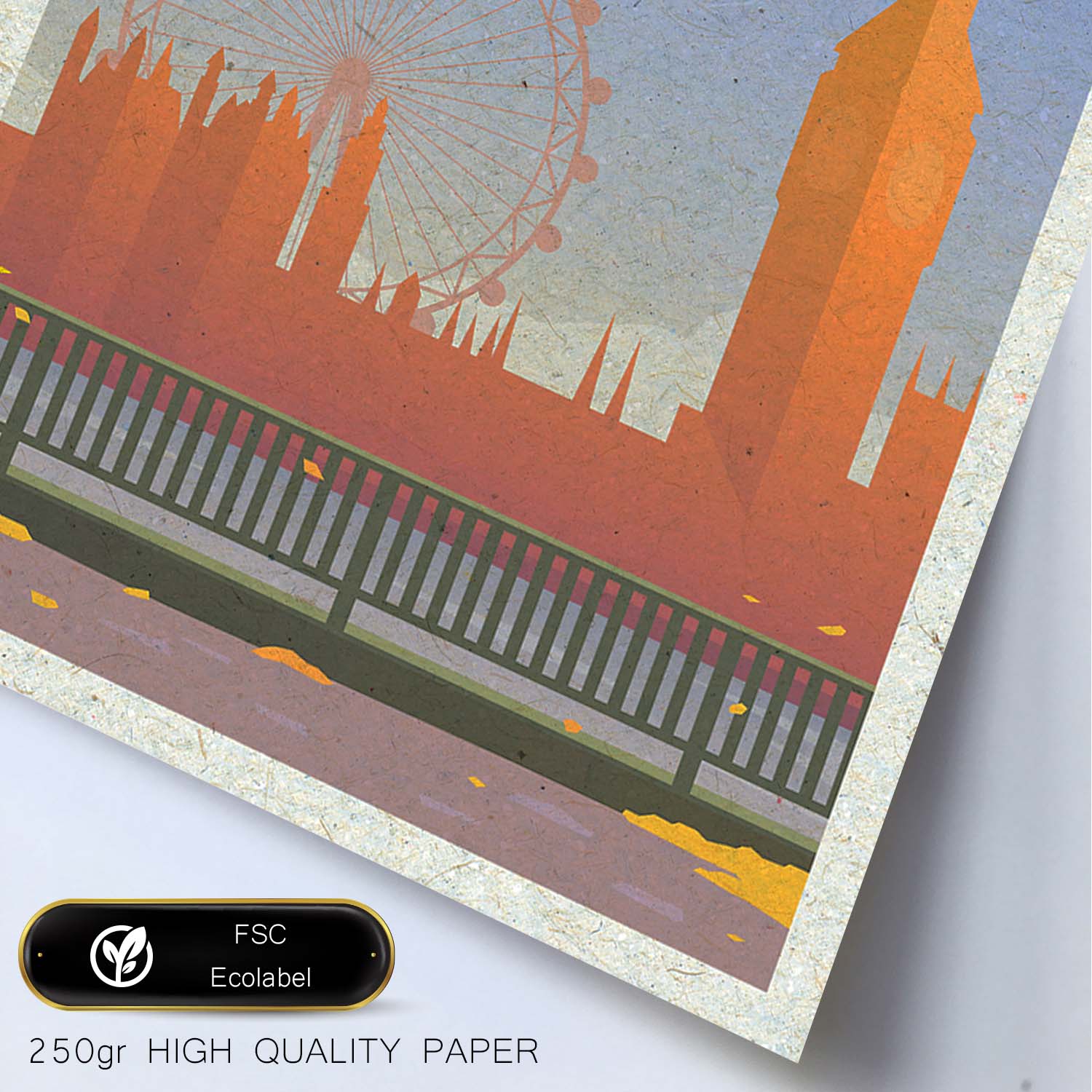 Lámina de Londres. Estilo vintage. Poster Big Ben y ojo de Londres en colores. Anuncio Londres-Artwork-Nacnic-Nacnic Estudio SL
