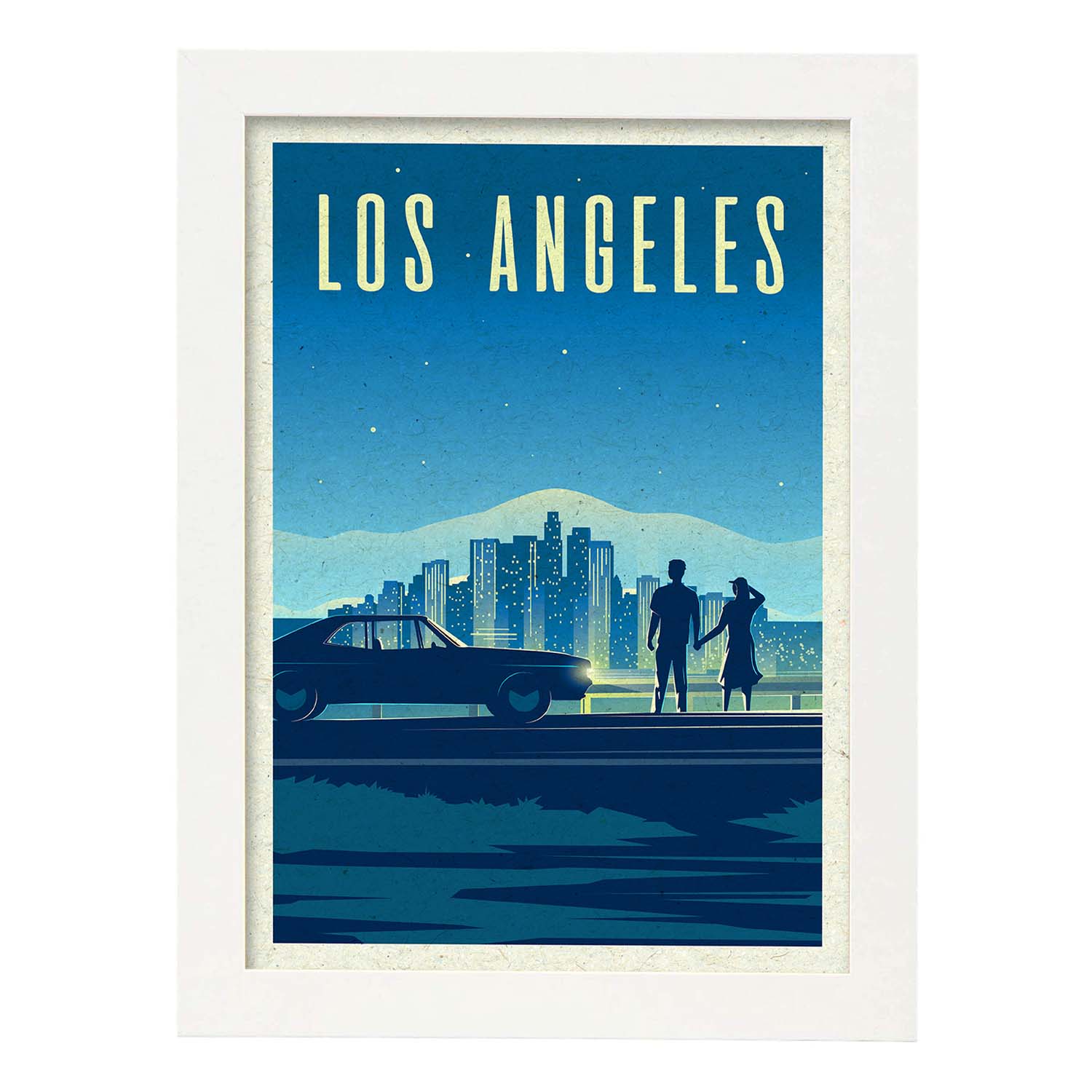 Lámina de Los Angeles. Estilo vintage. Poster ciudad en colores. Anuncio Estados Unidos-Artwork-Nacnic-A3-Marco Blanco-Nacnic Estudio SL