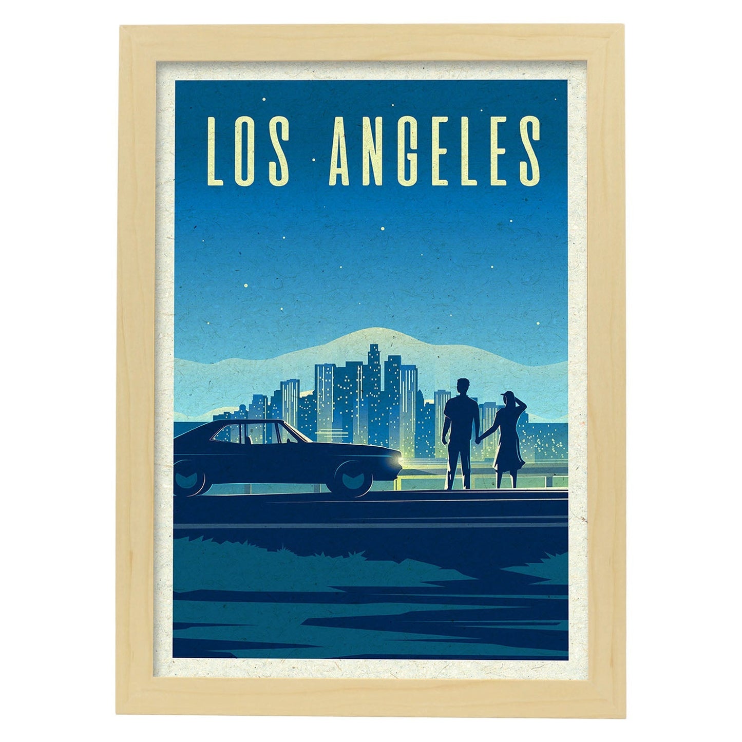 Lámina de Los Angeles. Estilo vintage. Poster ciudad en colores. Anuncio Estados Unidos-Artwork-Nacnic-A3-Marco Madera clara-Nacnic Estudio SL