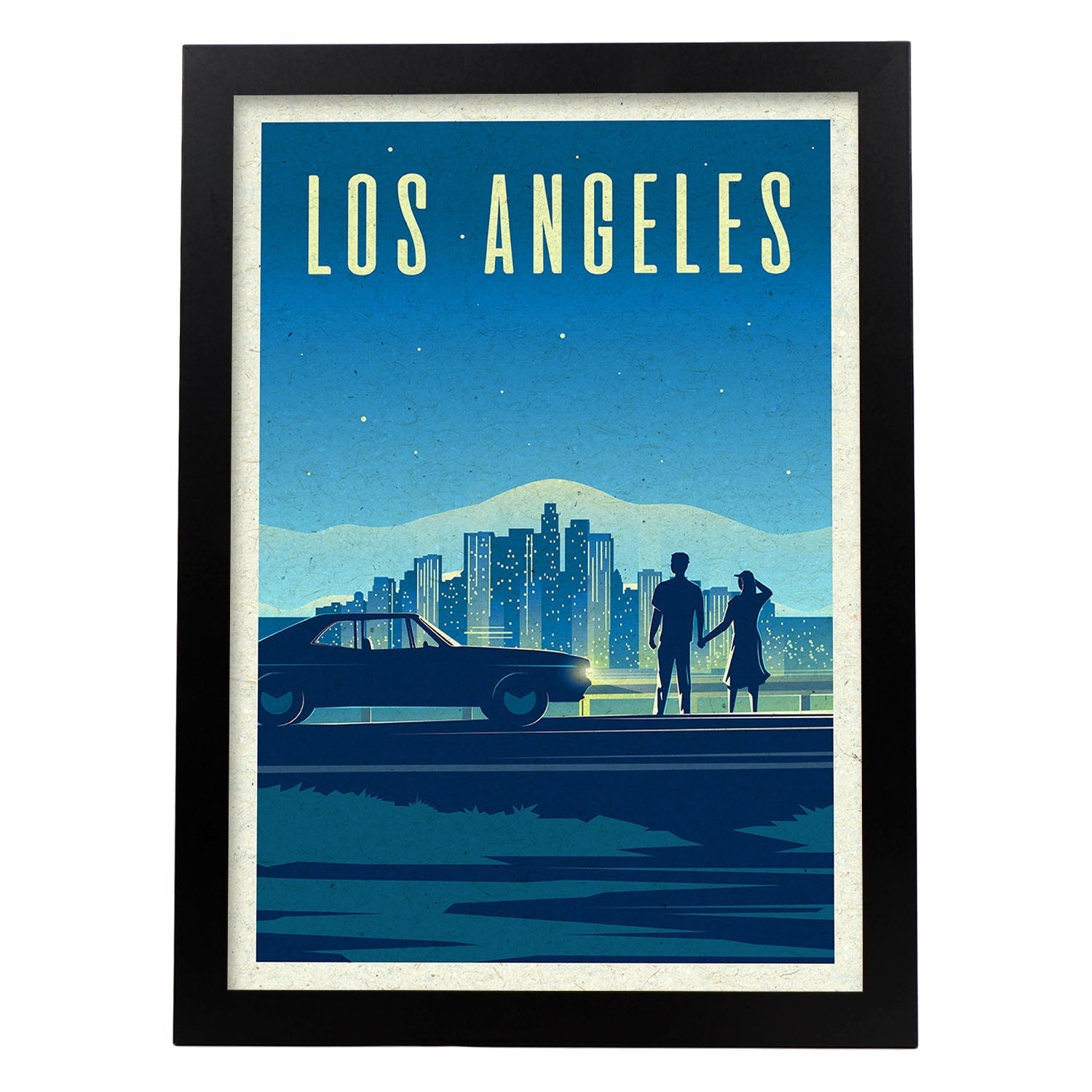 Lámina de Los Angeles. Estilo vintage. Poster ciudad en colores. Anuncio Estados Unidos-Artwork-Nacnic-A3-Marco Negro-Nacnic Estudio SL