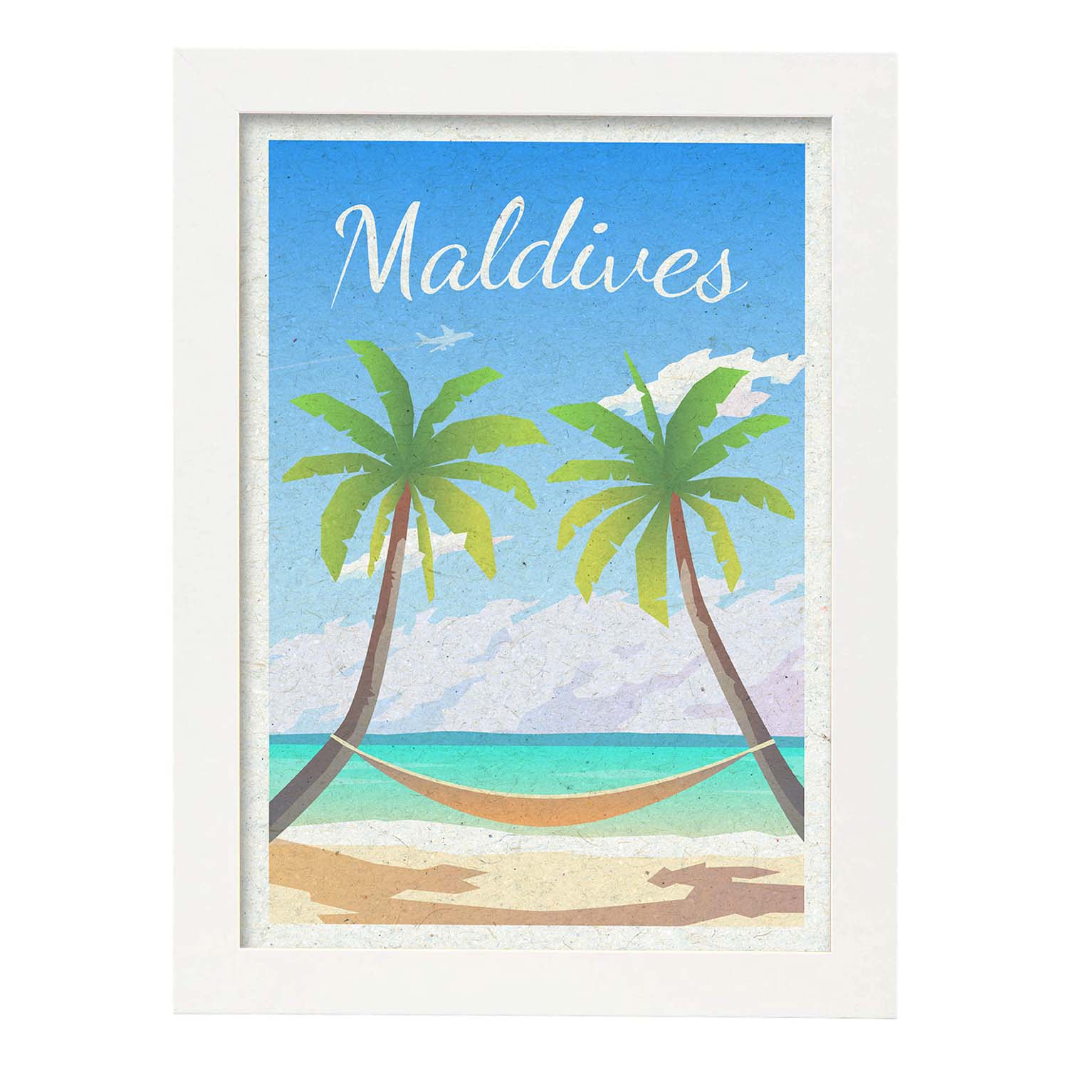 Lámina de Maldivas. Estilo vintage. Poster ciudad en colores. Anuncio Maldivas-Artwork-Nacnic-A3-Marco Blanco-Nacnic Estudio SL