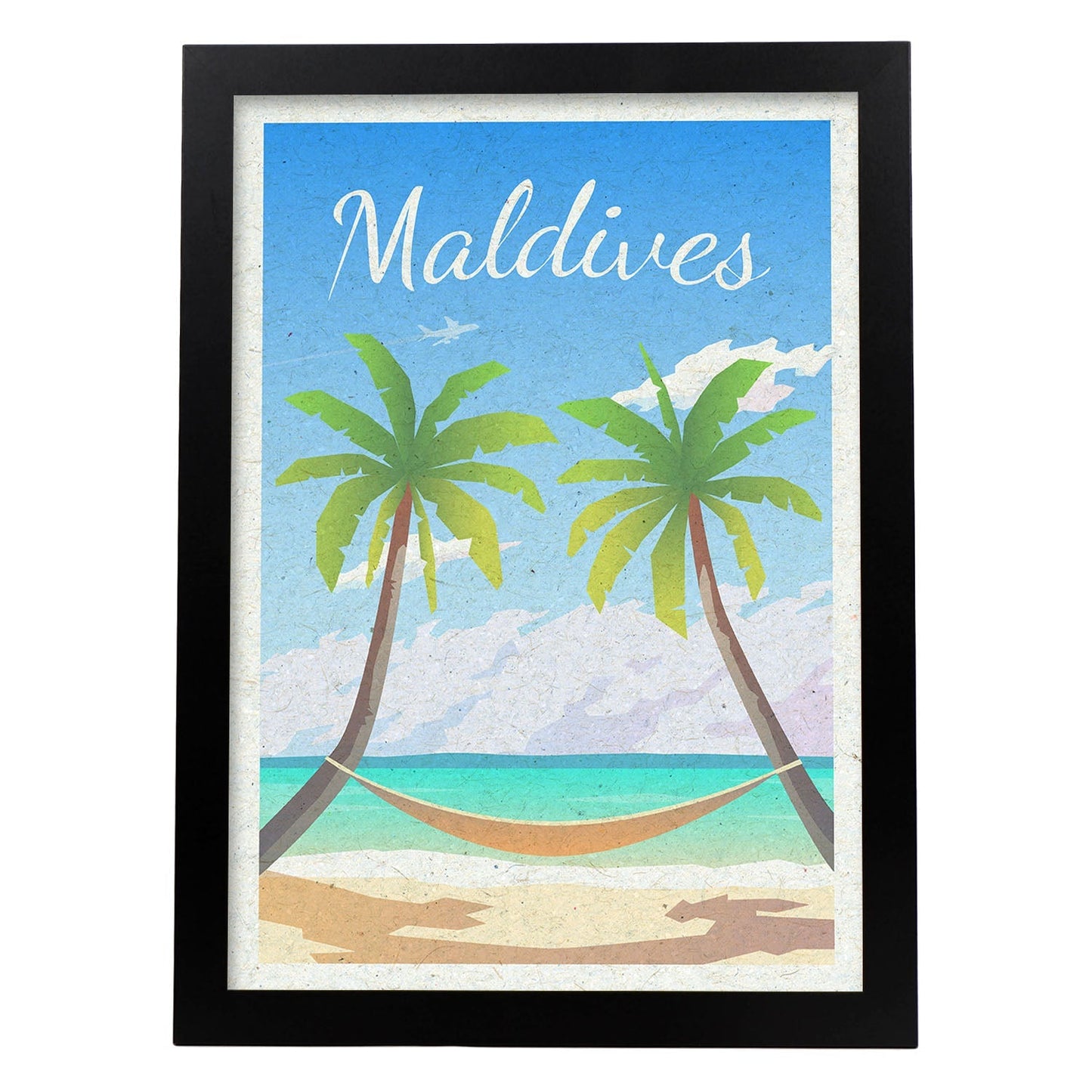 Lámina de Maldivas. Estilo vintage. Poster ciudad en colores. Anuncio Maldivas-Artwork-Nacnic-A3-Marco Negro-Nacnic Estudio SL