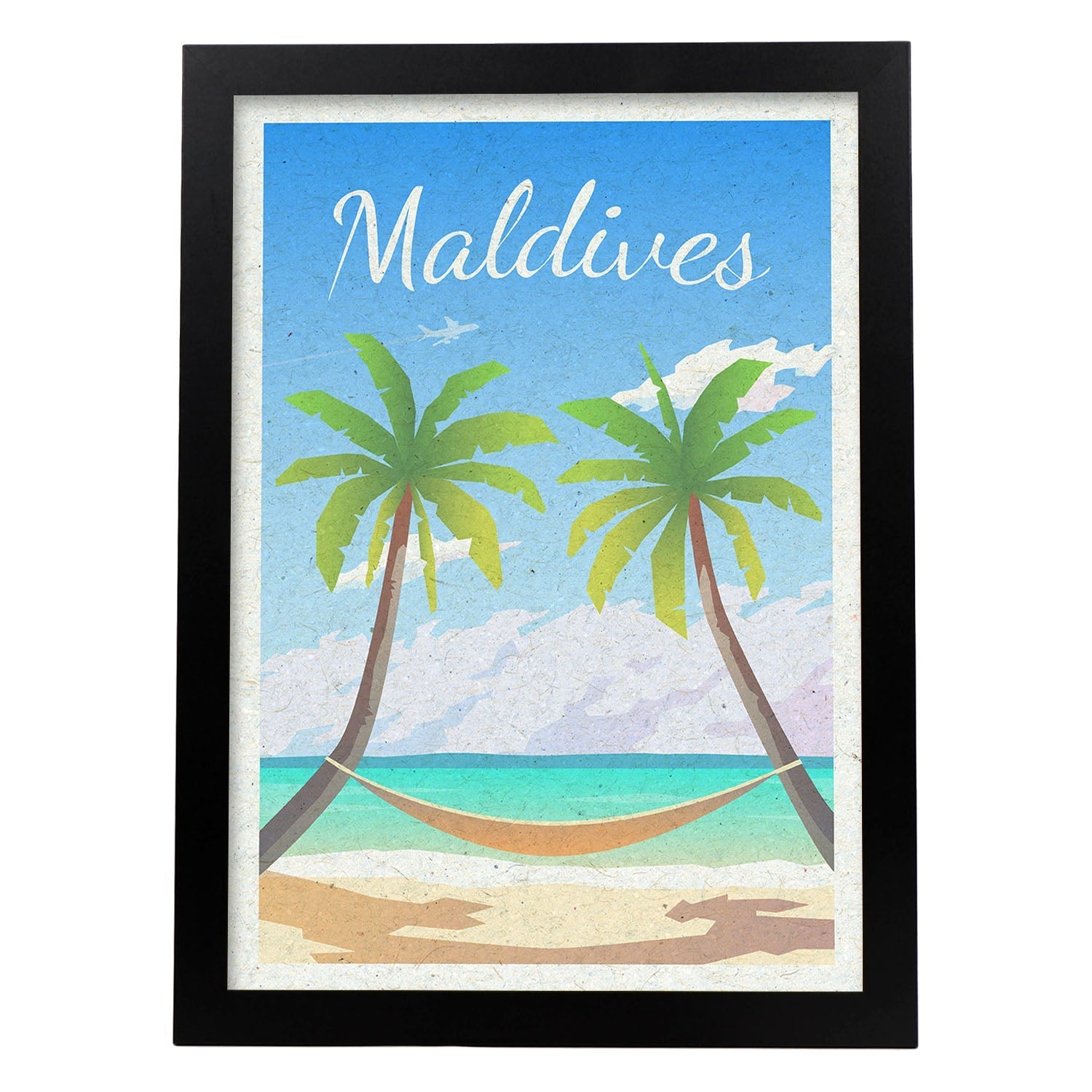 Lámina de Maldivas. Estilo vintage. Poster ciudad en colores. Anuncio Maldivas-Artwork-Nacnic-A3-Marco Negro-Nacnic Estudio SL