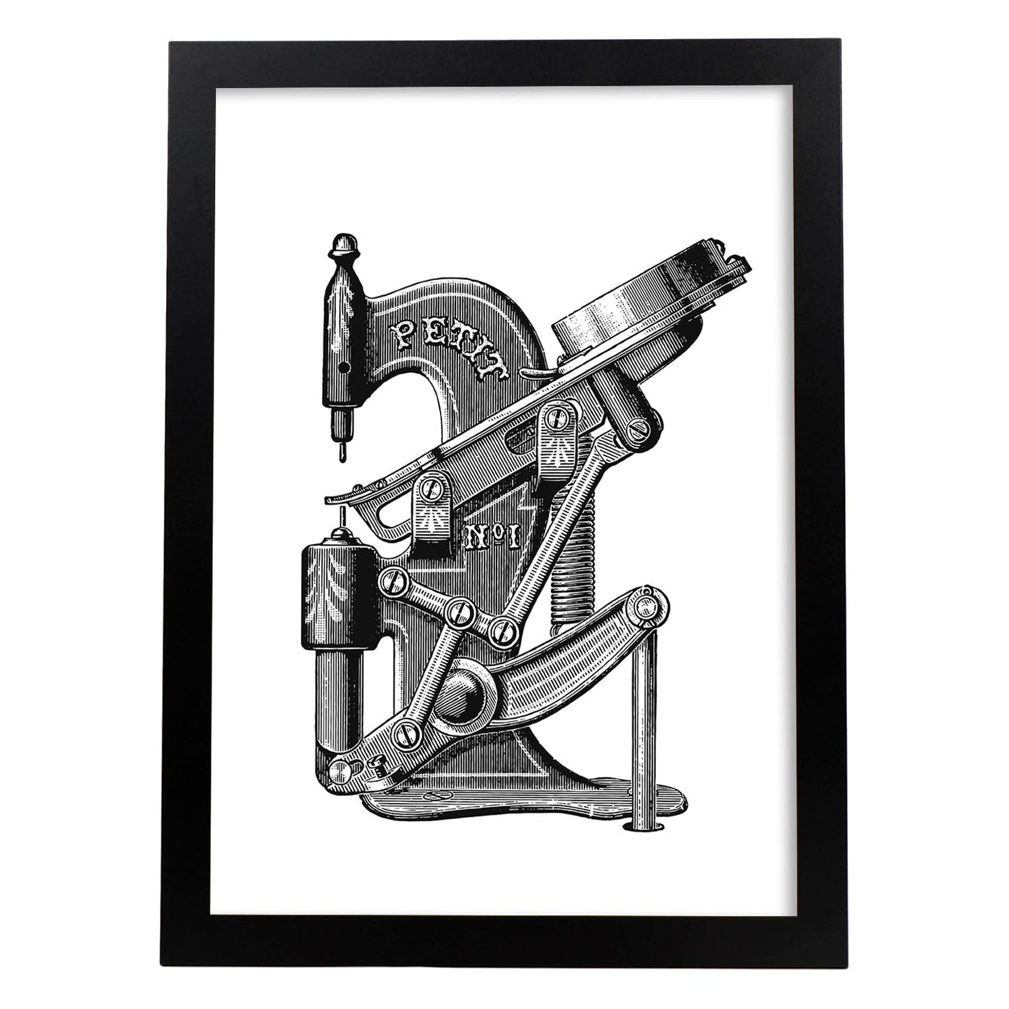Lámina de Maquina de coser. Posters con objetos vintage.-Artwork-Nacnic-A3-Marco Negro-Nacnic Estudio SL