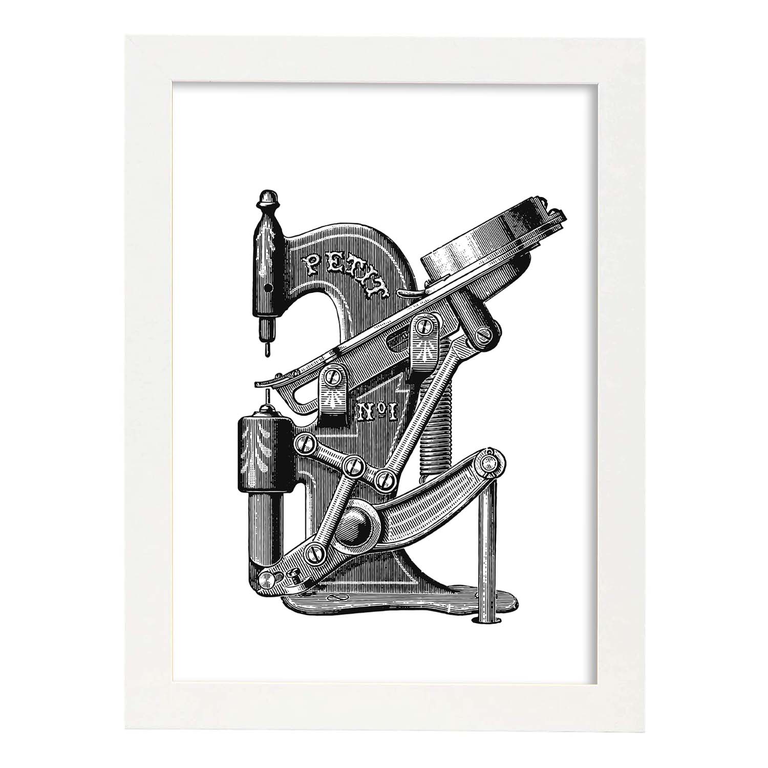 Lámina de Maquina de coser. Posters con objetos vintage.-Artwork-Nacnic-A4-Marco Blanco-Nacnic Estudio SL