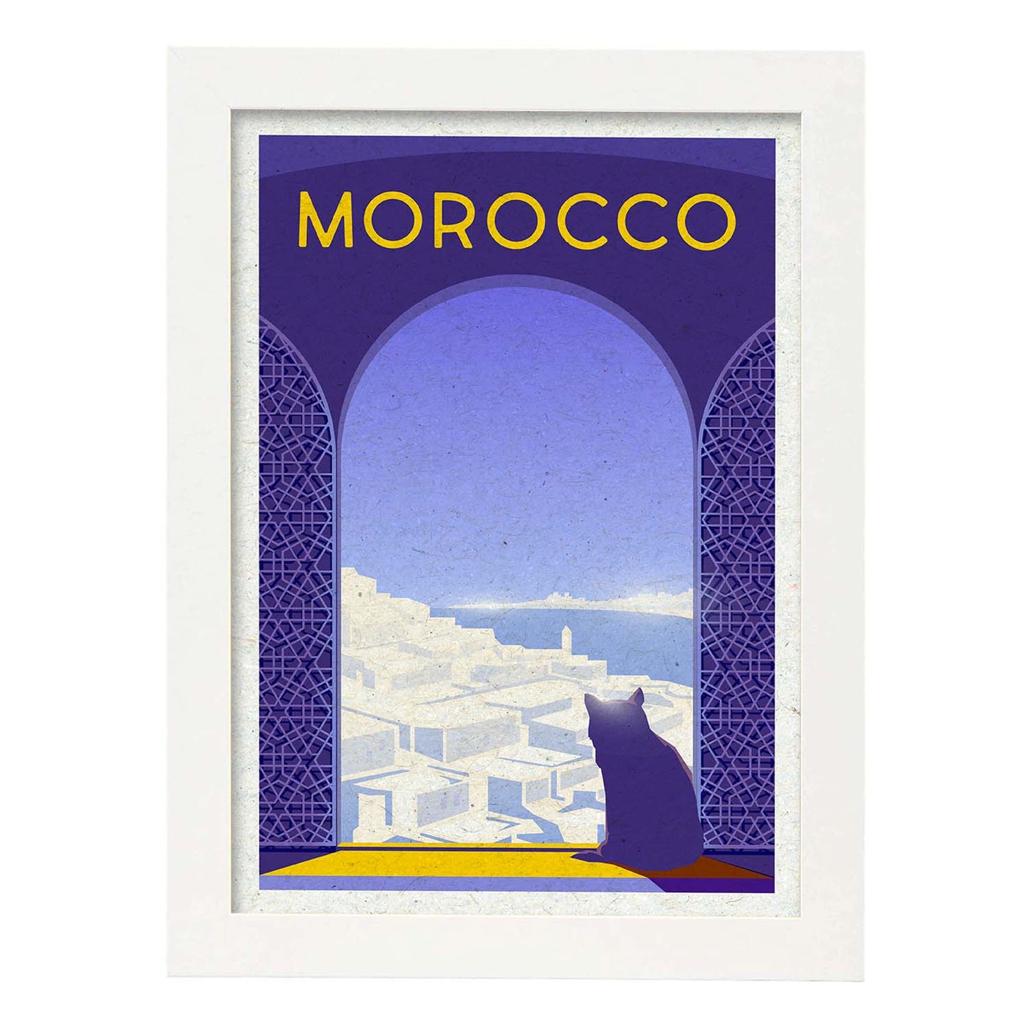 Lámina de Marruecos. Estilo vintage. Poster ciudad en colores. Anuncio Marruecos-Artwork-Nacnic-A3-Marco Blanco-Nacnic Estudio SL
