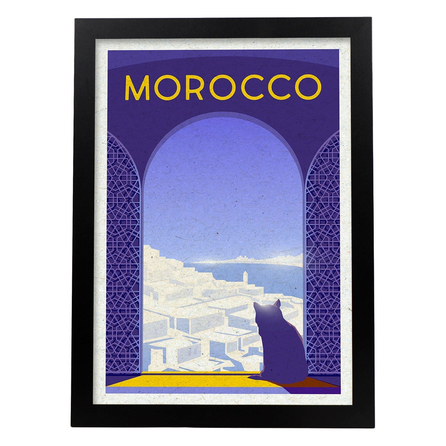 Lámina de Marruecos. Estilo vintage. Poster ciudad en colores. Anuncio Marruecos-Artwork-Nacnic-A3-Marco Negro-Nacnic Estudio SL